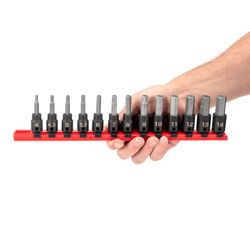 TEKTON 13-Piece 3/8" Drive Hex Impact Bit Socket Set – 4-14 Mm, S2 Steel Bits, With Rail