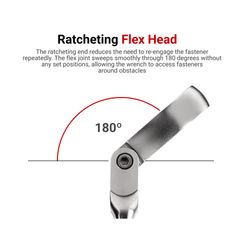 TEKTON 19 Mm Long Fixed/Flex Head 12-Point Ratcheting Box End Wrench – WRB35419, Cr-V Steel, 180° Flex Joint