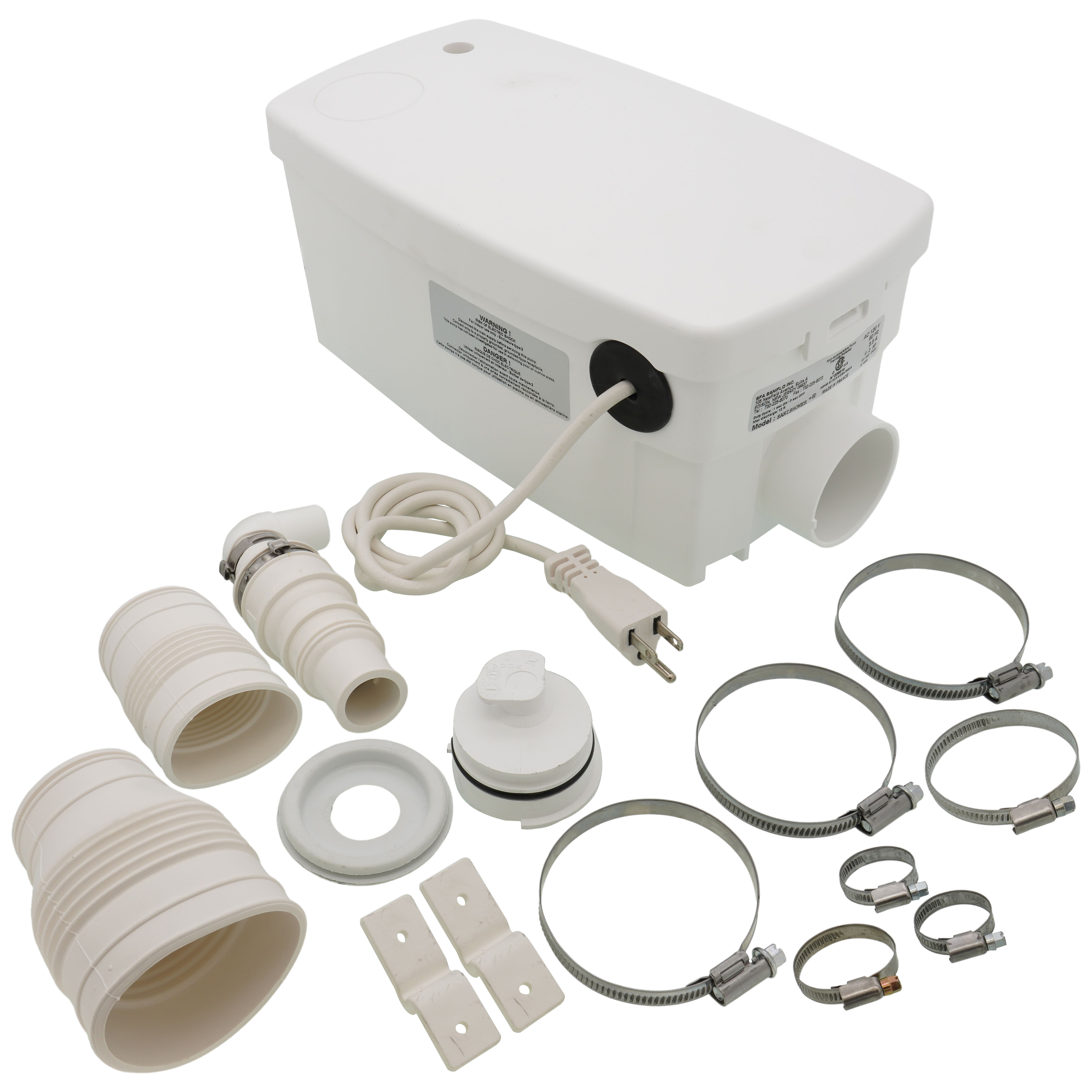 Saniflo 010 SANISHOWER Light Duty Gray Water Pump – 14 GPM, Vertical 12 Ft, Horizontal 100 Ft, Compact For Shower Bases