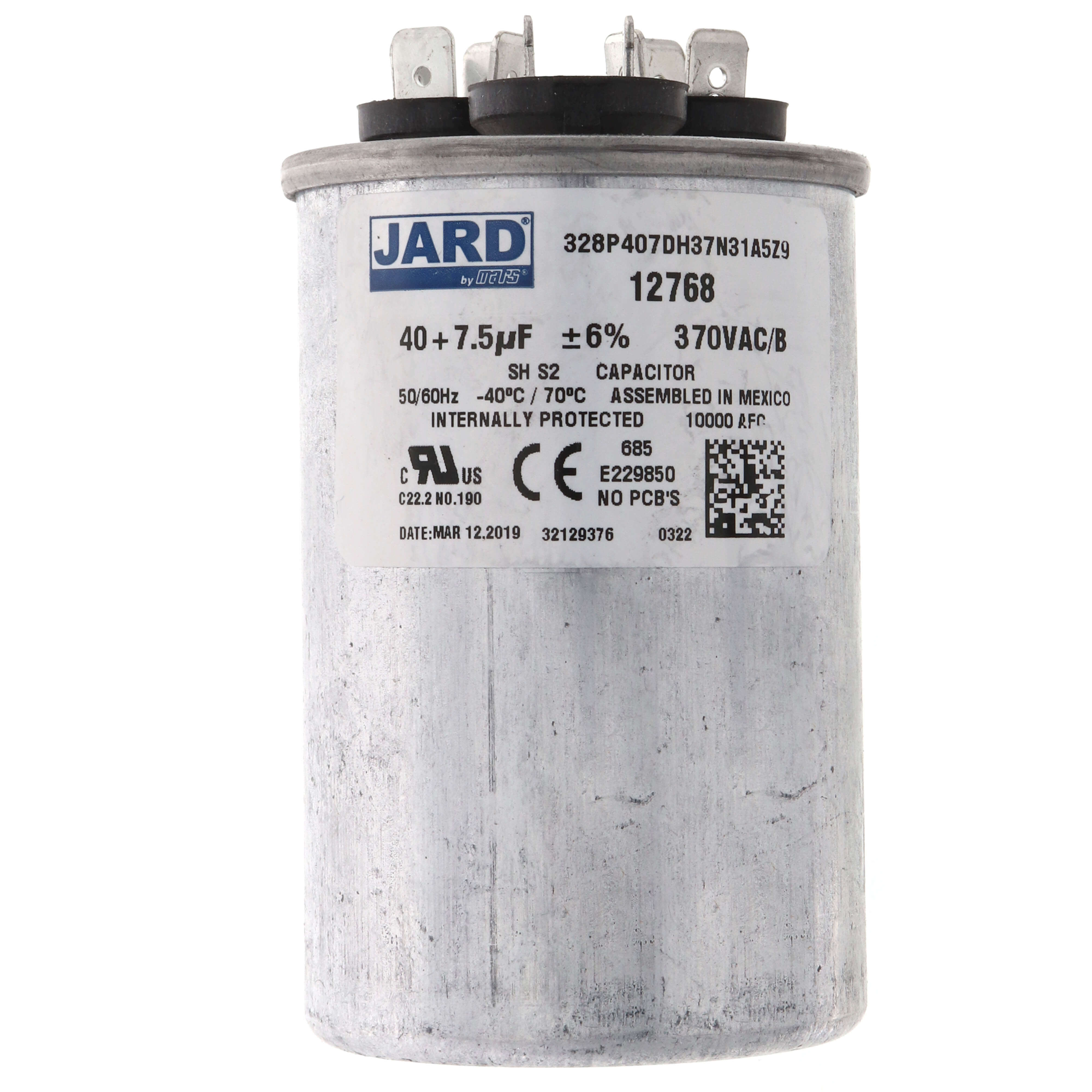 12768 - MARS 12768 - 40/7.5 MFD Round Run Capacitor (370V)