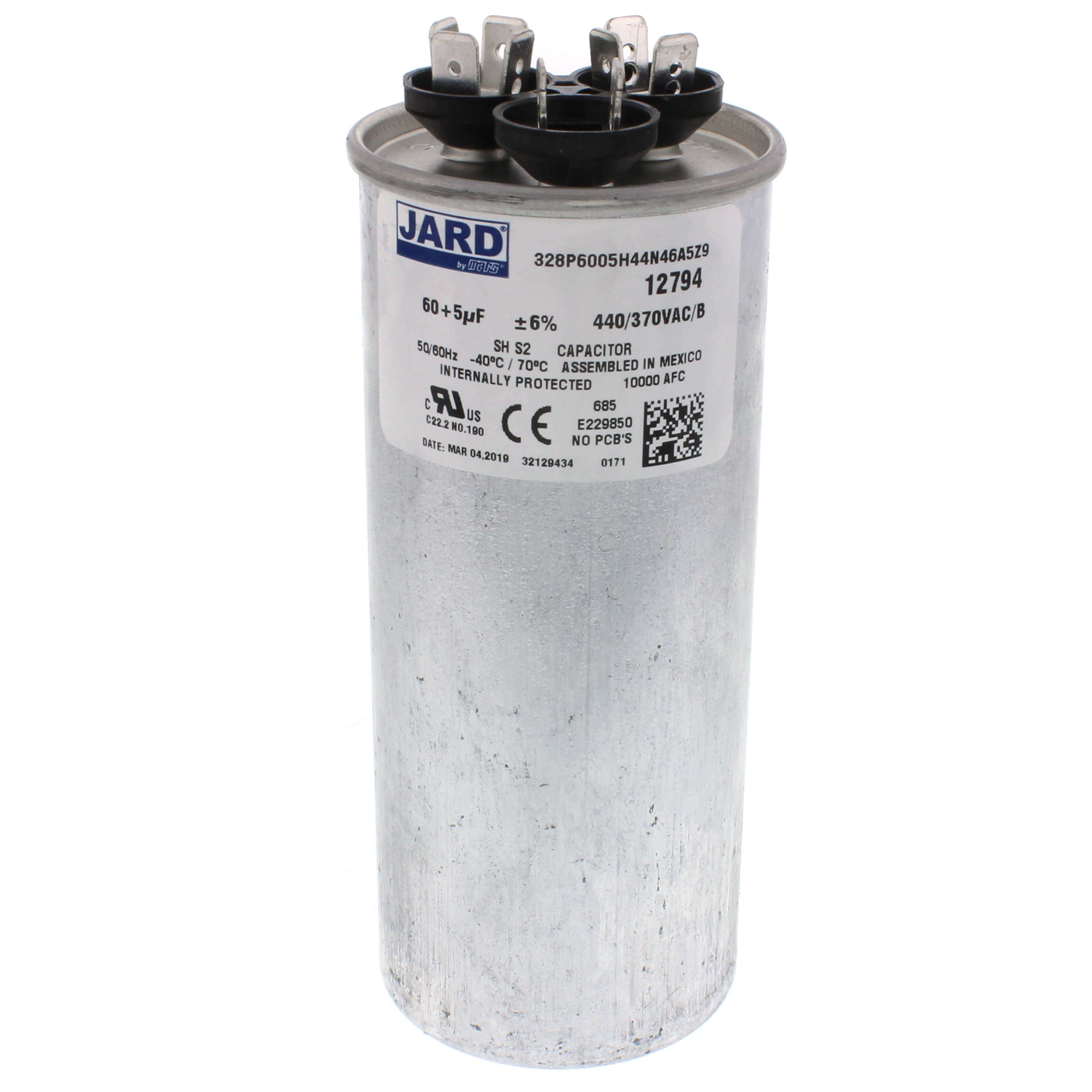 12794 - Jard 12794 - 60/5 MFD Round Run Capacitor (440/370V)