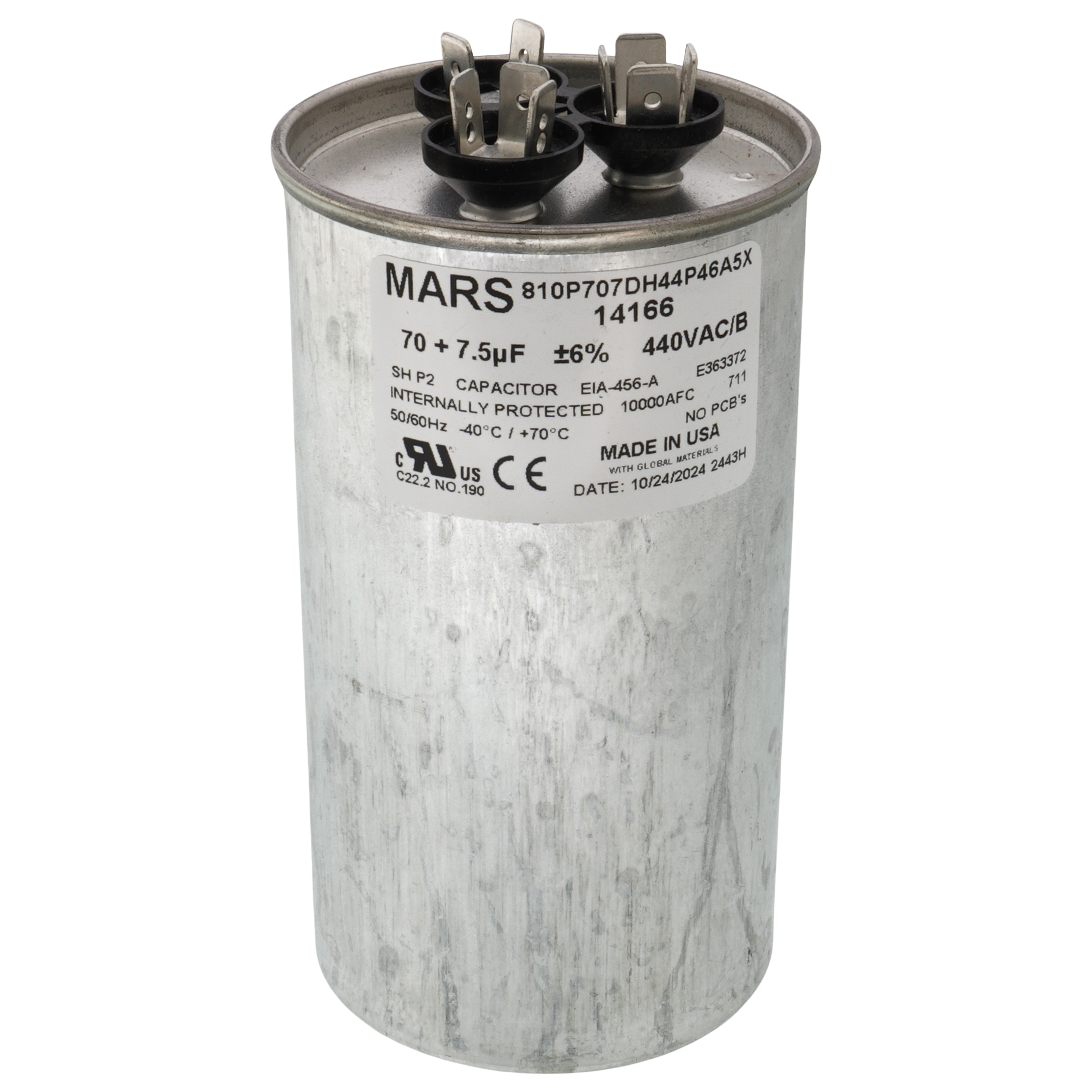 14166 - MARS 14166 - 70/7.5 MFD Round Run Capacitor (440/370V)