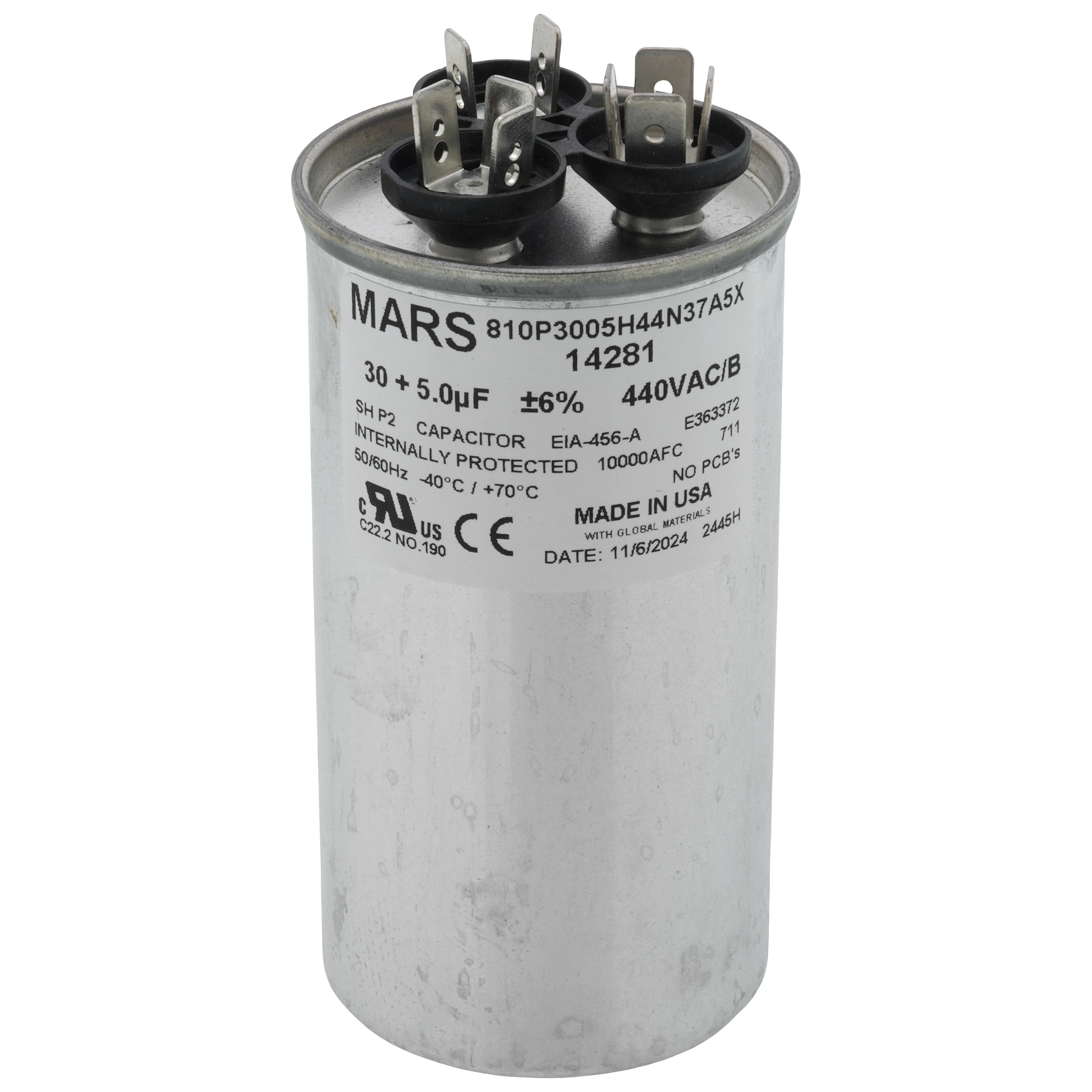 14281 - MARS 14281 - 30/5 MFD Round Run Capacitor (440/370V)