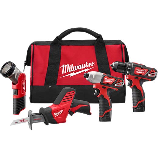 2498-24 - Milwaukee 2498-24 - M12 Cordless 4-Tool Kit (Drill