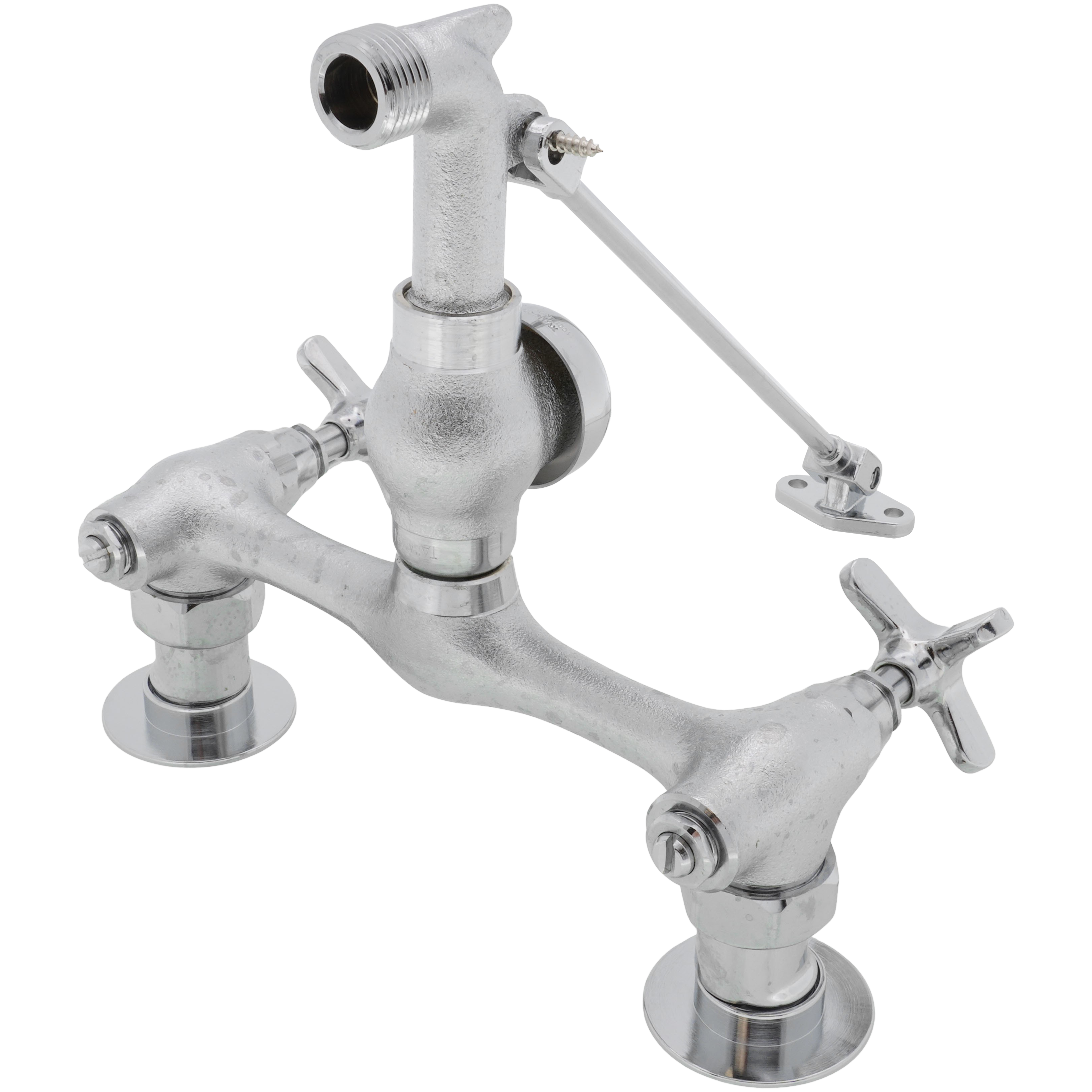 TeckÂ® Two Handle Cross Wall Mount Service Faucet In Rough Chrome