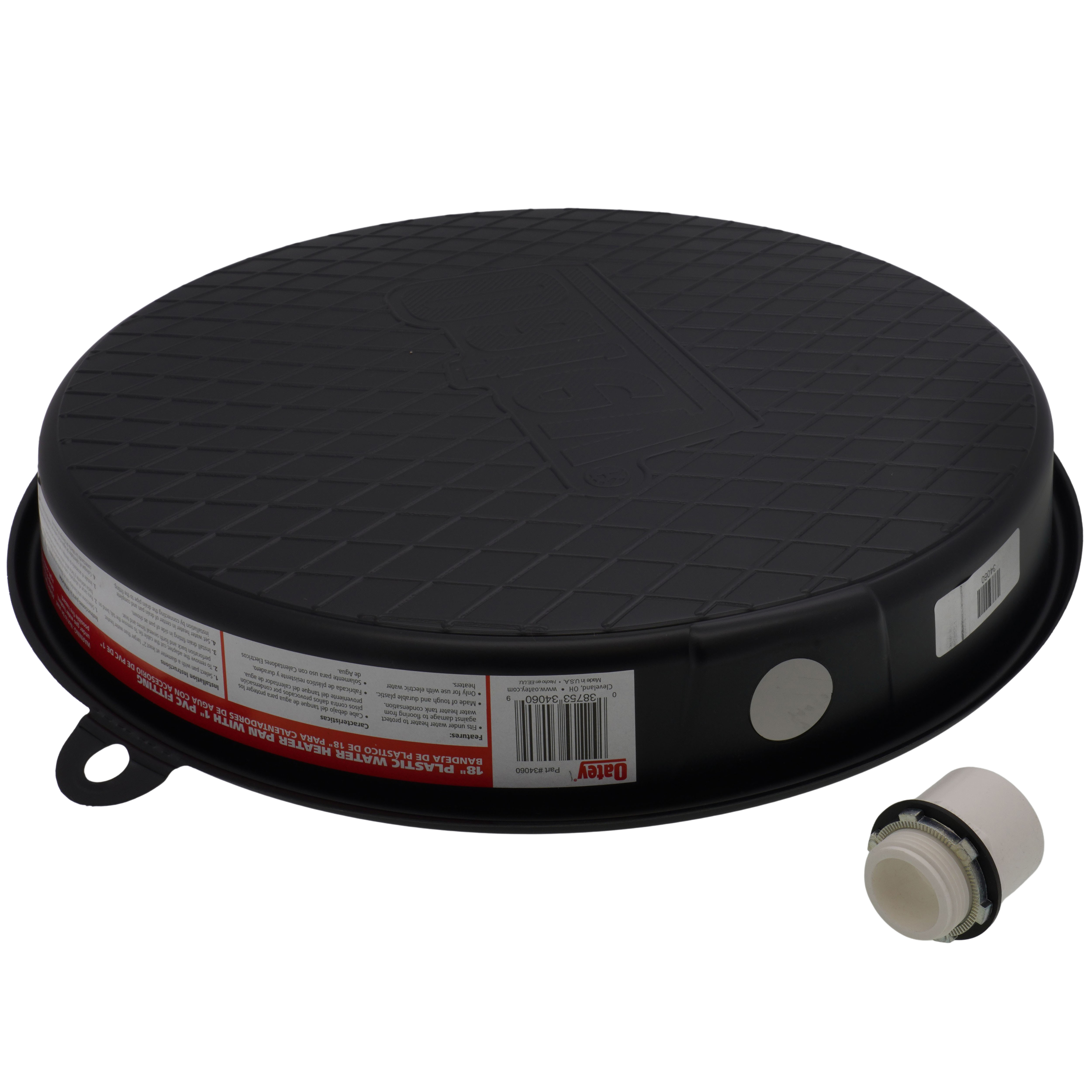 Zoro Select 30-Inch Plastic Water Heater Pan - 28" Bottom Diameter, 1" Fitting, 180°F Max Temp, Includes Drain