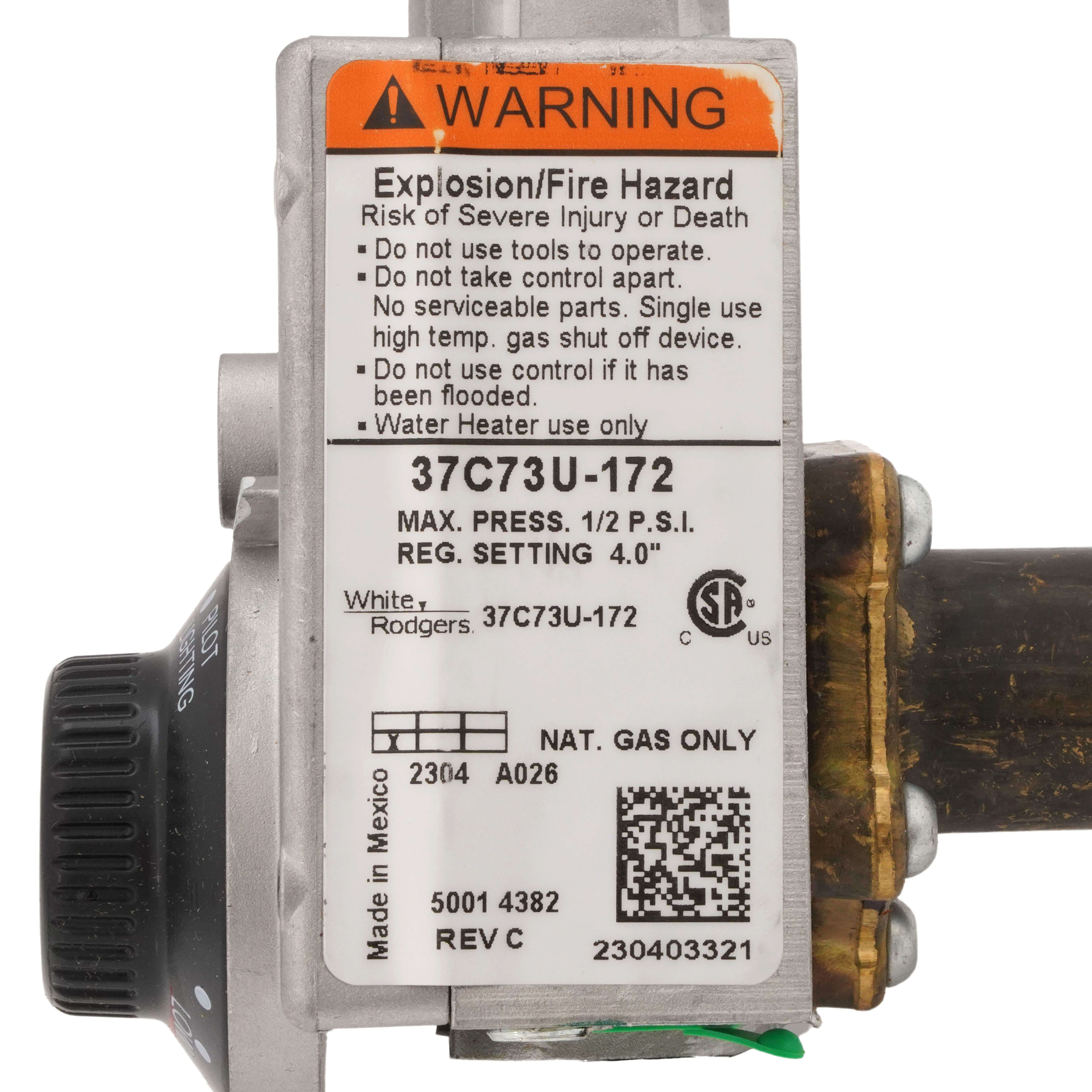 37C73U-172 - White Rodgers 37C73U-172 - Water Heater Gas Valve Control, Nat  Gas (2-1/4 Shank)