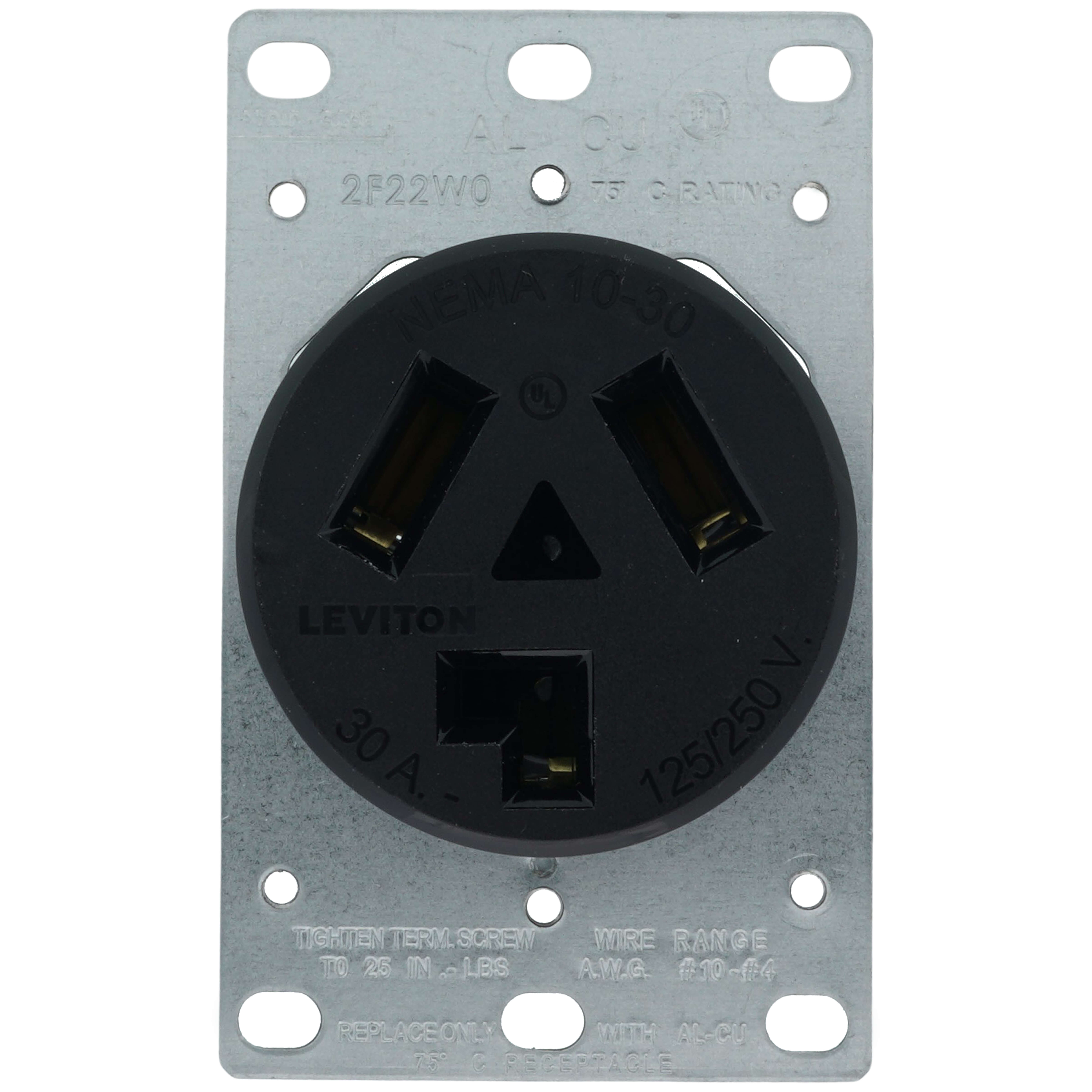 thumbnail image 2 of Box Of 10 Leviton 278 Flush Mount Receptacle Outlet – 30A 125/250V, 4-Wire 2 of 3