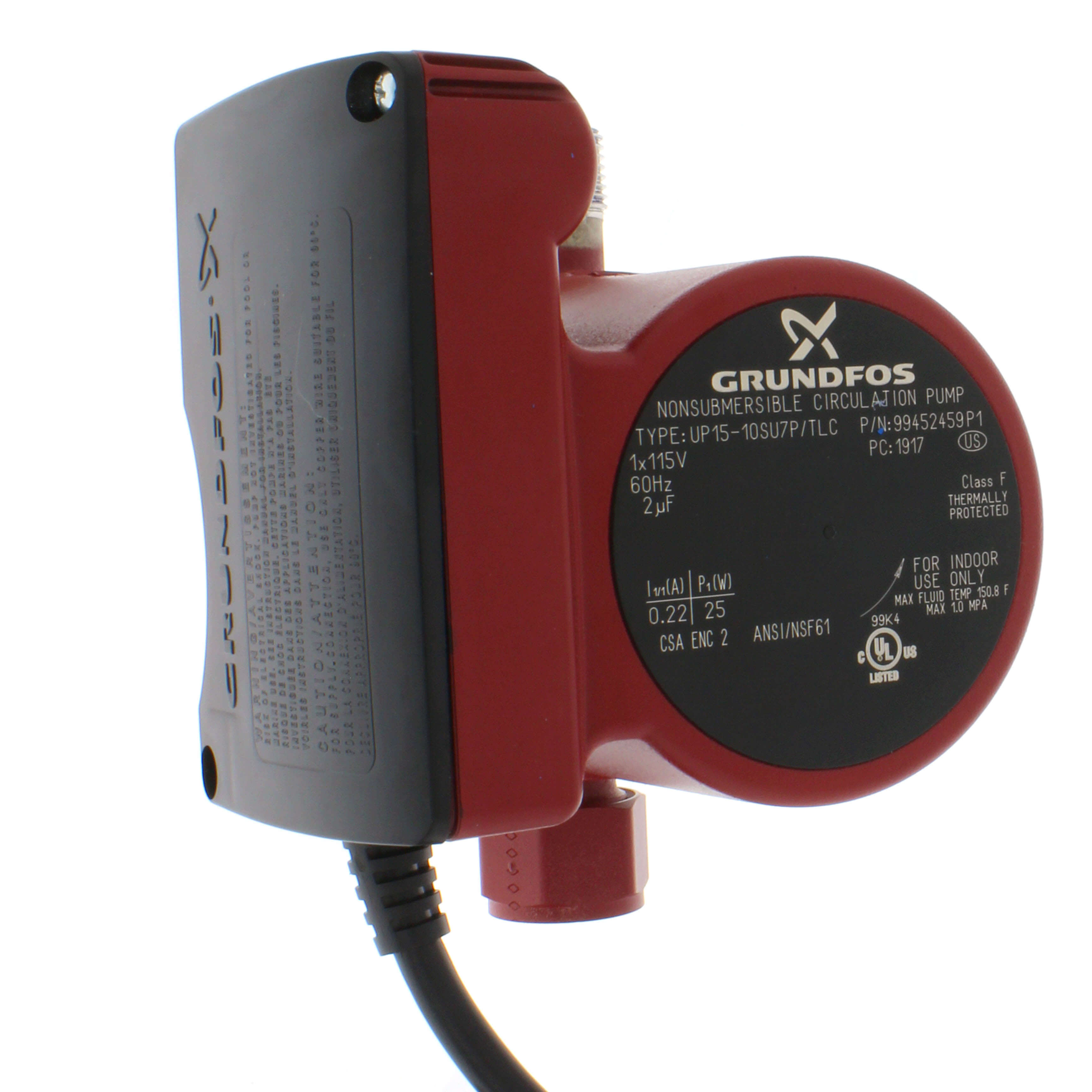 99452459 - Grundfos 99452459 - UP15-10SU7P/LC, Comfort Hot Water  Recirculation Pump, 115v (3/4 MPT x FPT)