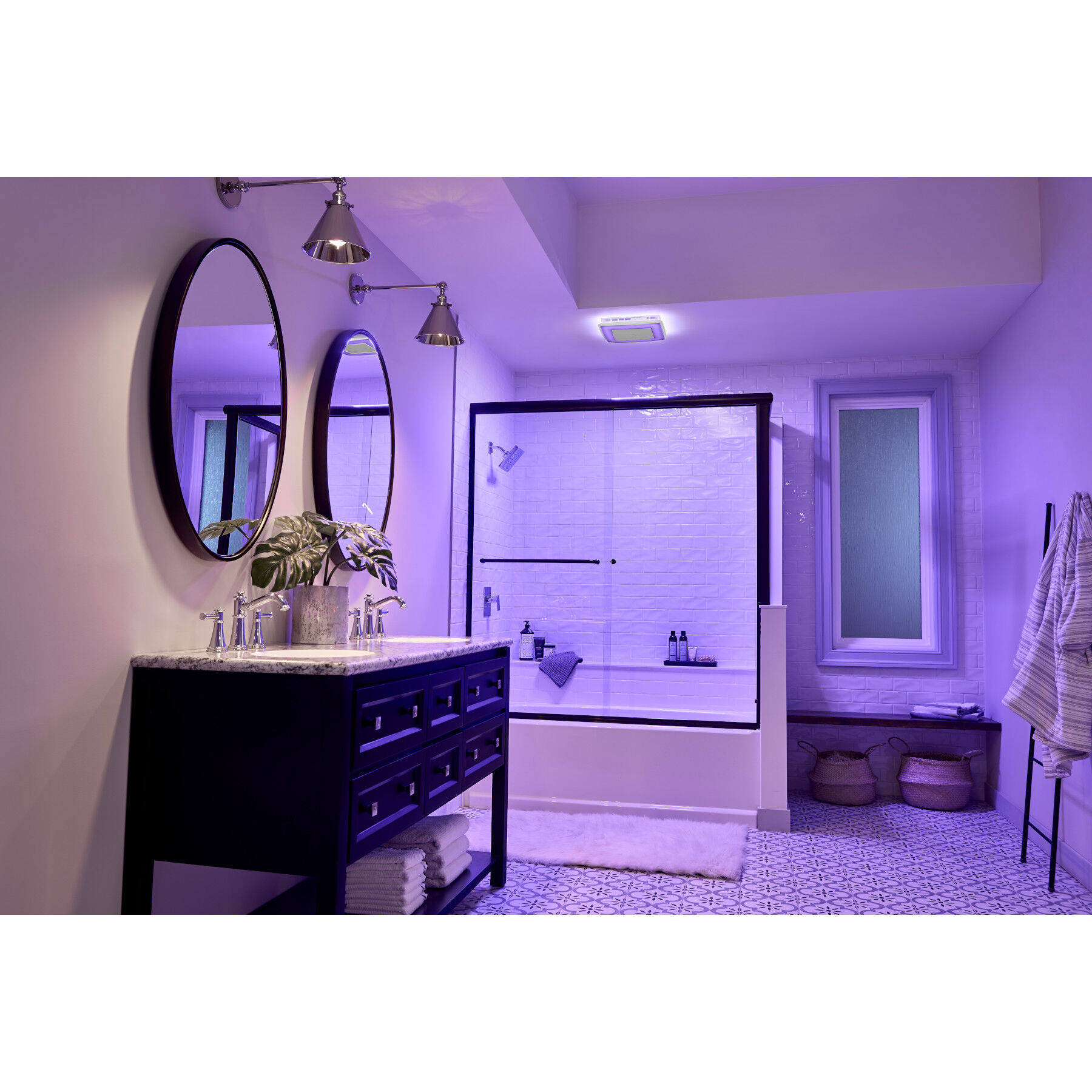 led light recirculating bathroom fan with light