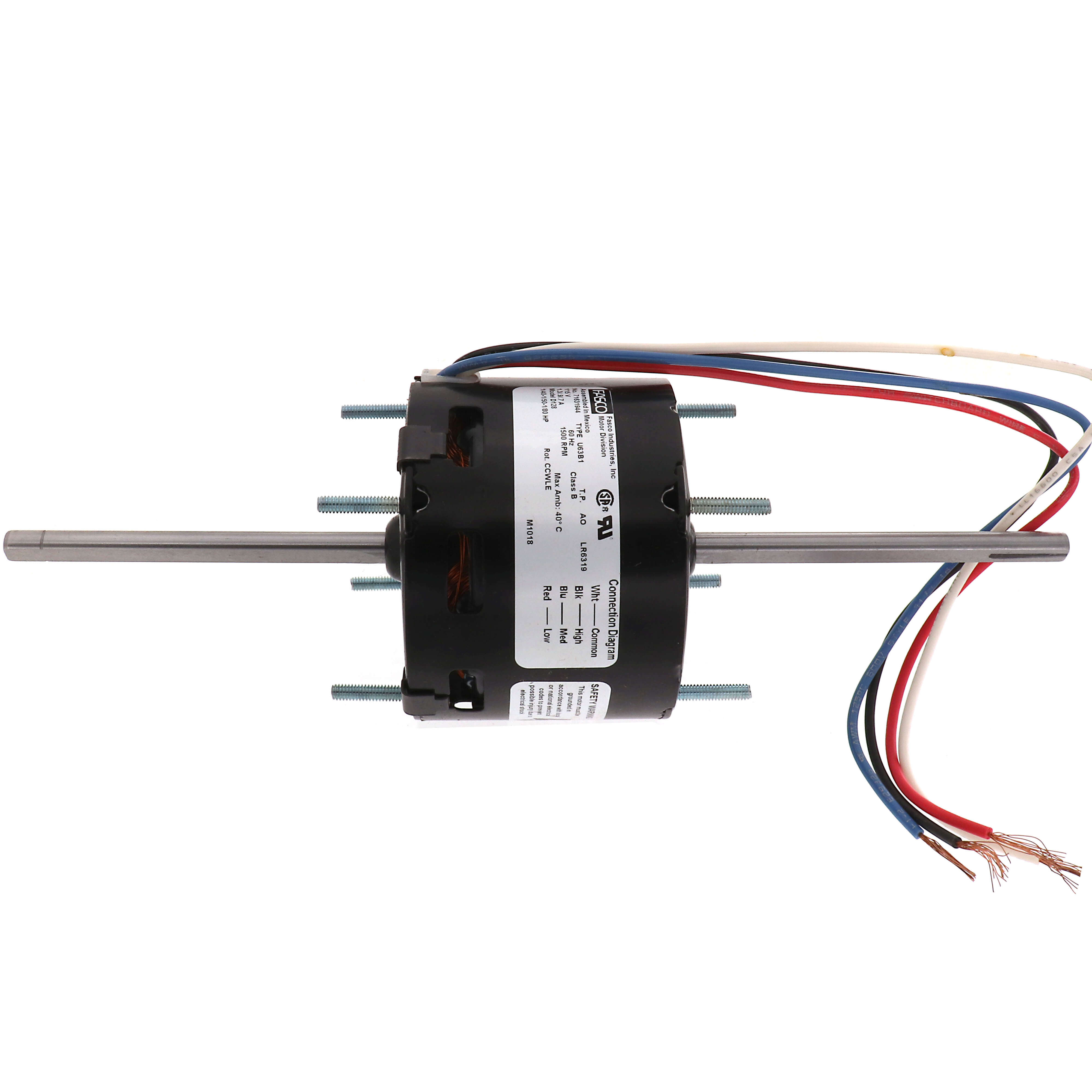 Fasco D125 General Purpose Motor - 1/50 HP, 115V, 1500 RPM, Shaded Pole, Sleeve Bearing, Thermally Protected