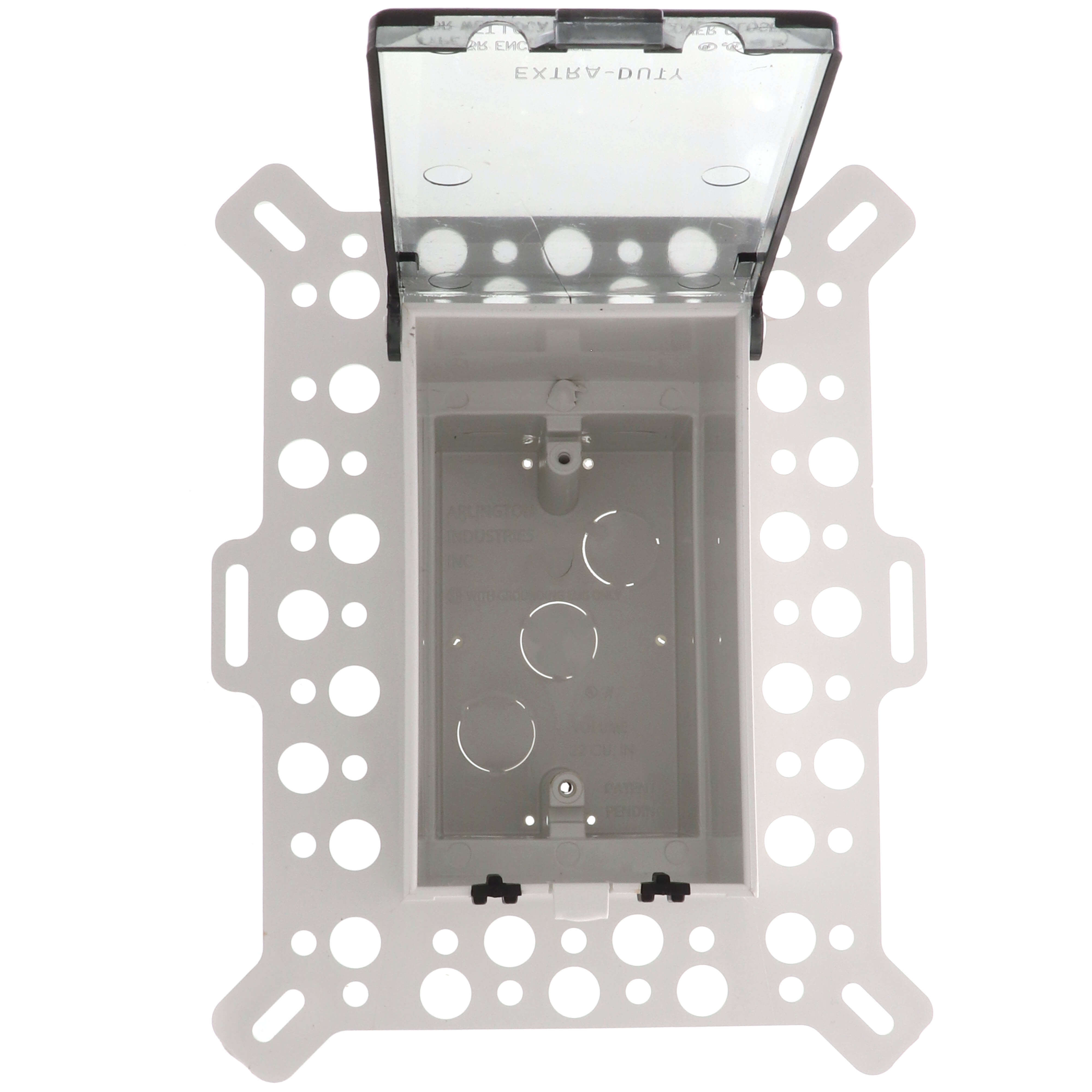 Arlington DBHM1C-1 Low Profile In-Box Electrical Box – Weatherproof Cover For Stucco, Textured Surfaces & Rigid Siding – New Construction, Horizontal, 1-Gang, Clear