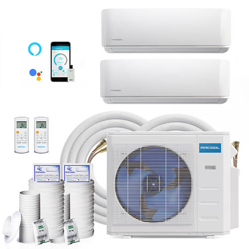 DIYM227HPW03BK1 - MRCOOL DIYM227HPW03BK1 - DIY 24,000 BTU 22 SEER Ductless  Two Zone Heat Pump Package, 230V w/ 16ft Install Kit (12+12)