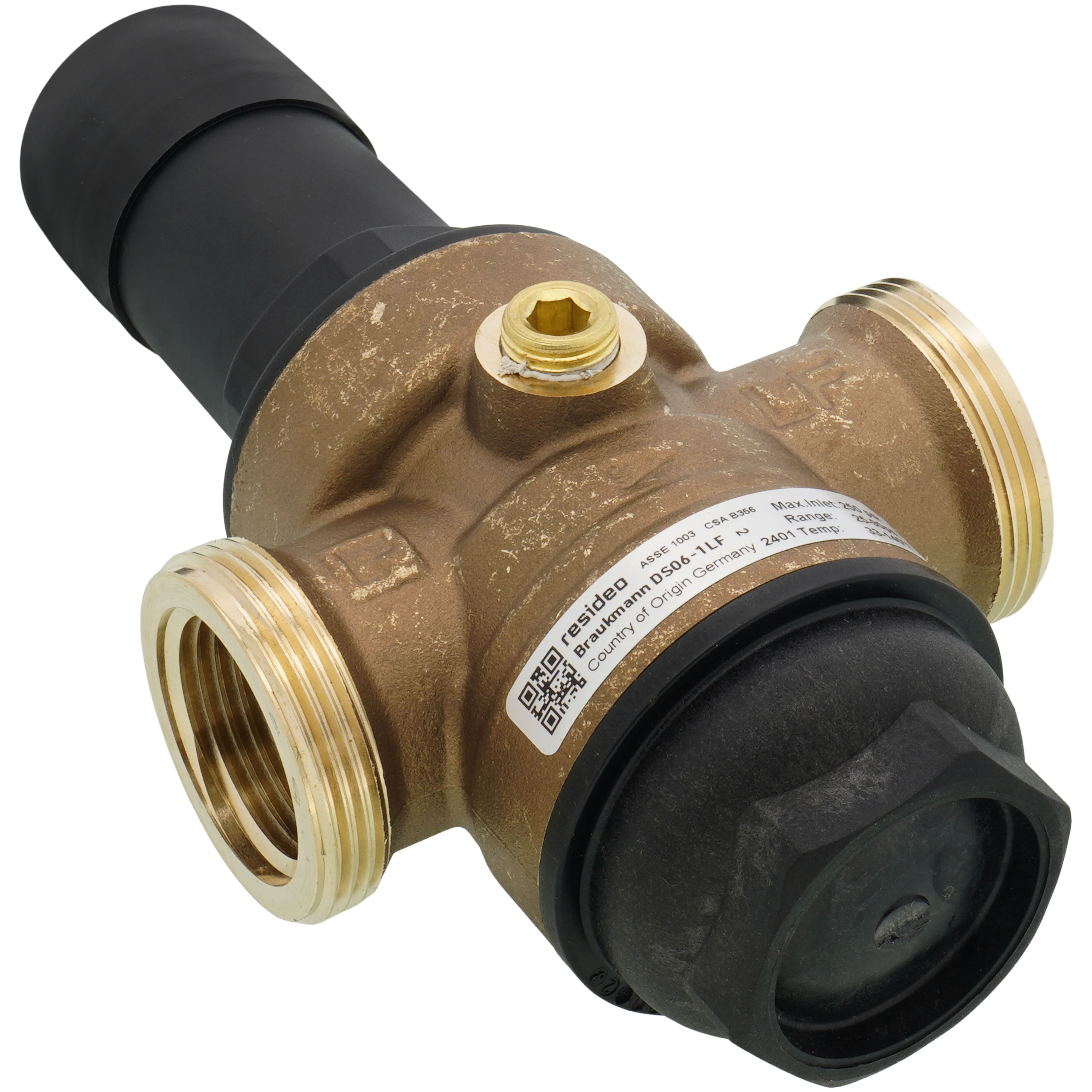 Braukmann Honeywell D06 F - Regolatore di pressione per acqua potabile, certificato DVGW, con manometro, tazza trasparente da 1/2 - 2 (1