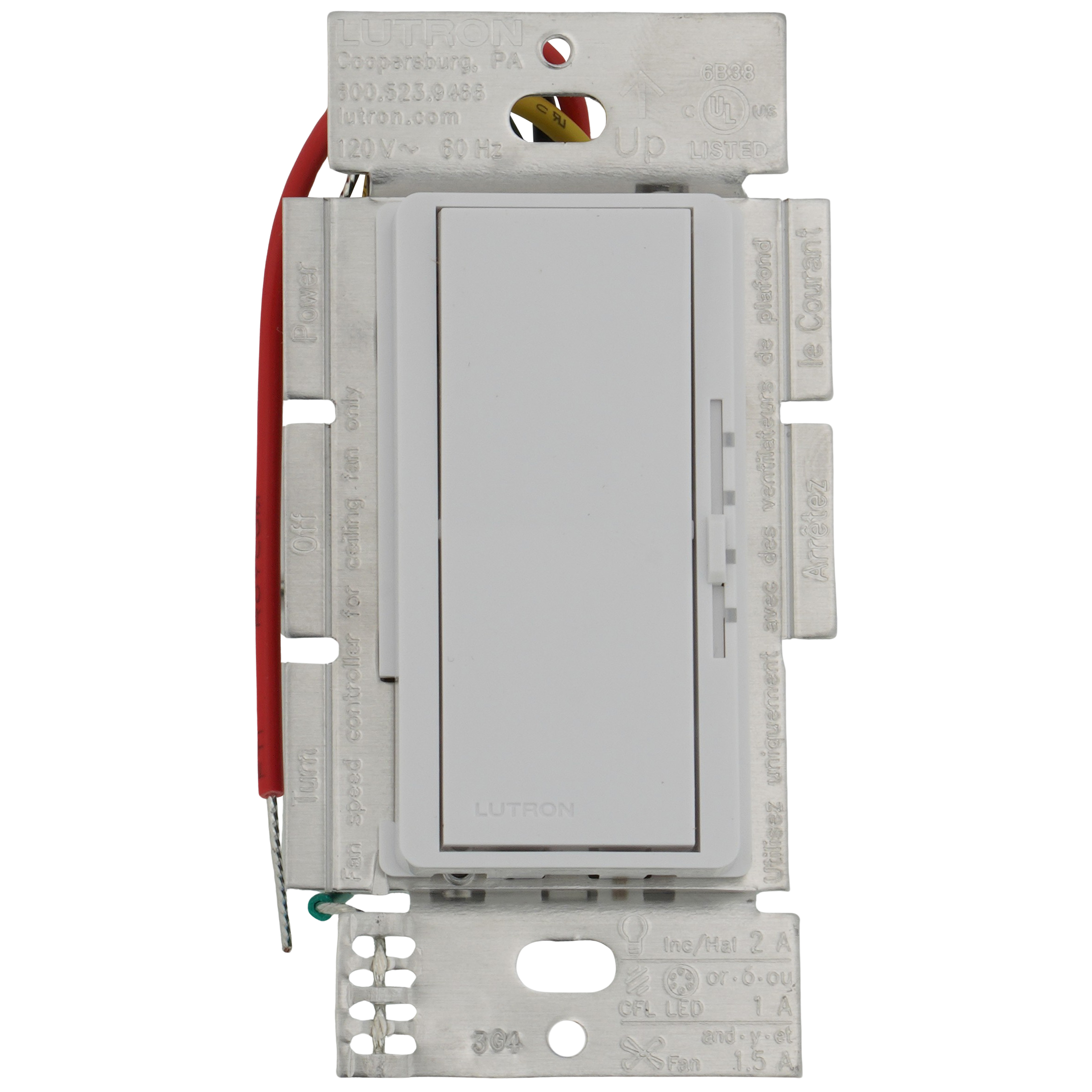 Lutron Diva 3-Speed Fan Control Switch – Single-Pole/3-Way, Large Paddle With Slider, Black (DVFSQ-F-BL)