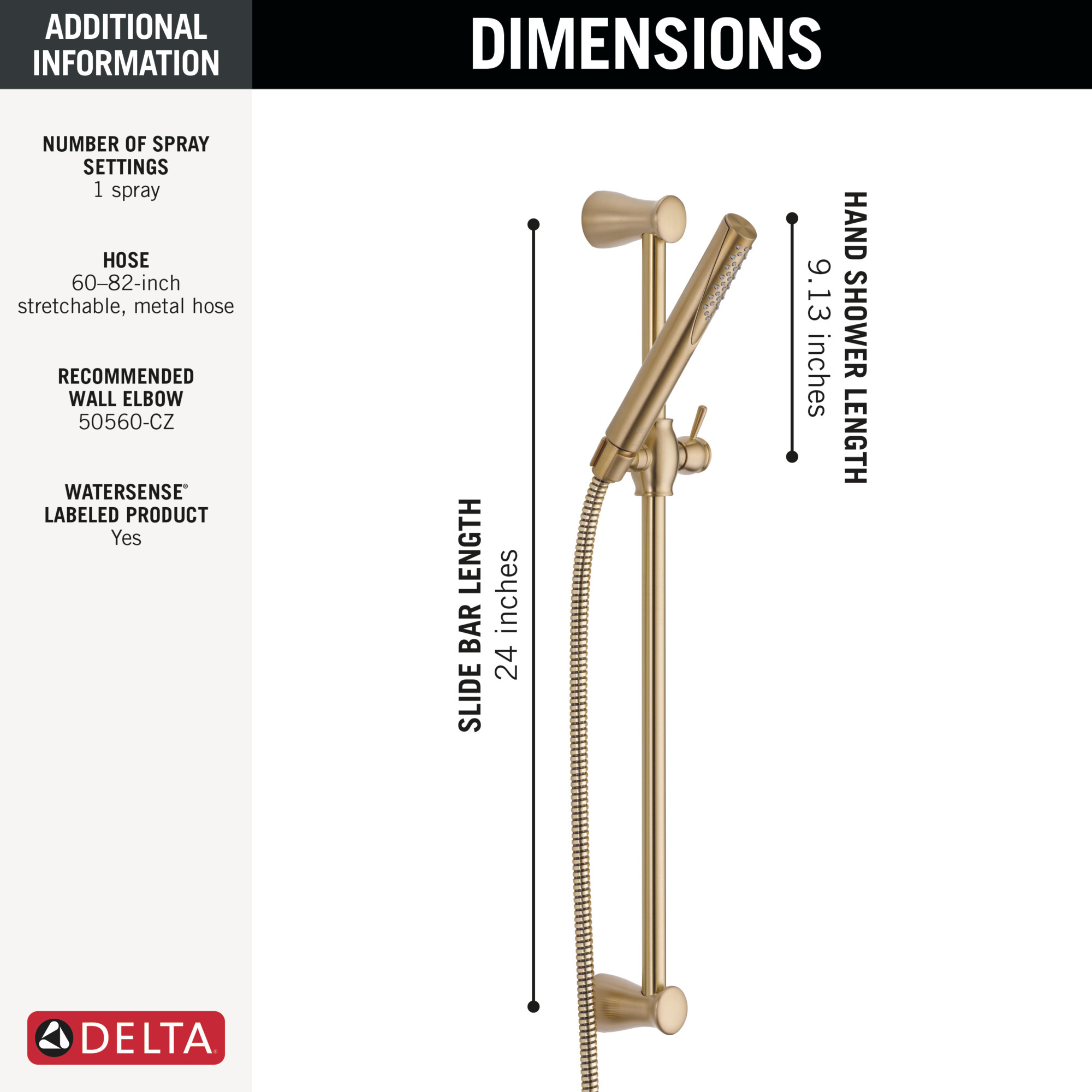 57085-CZ - Delta 57085-CZ - Grail Premium Single-Setting Slide Bar