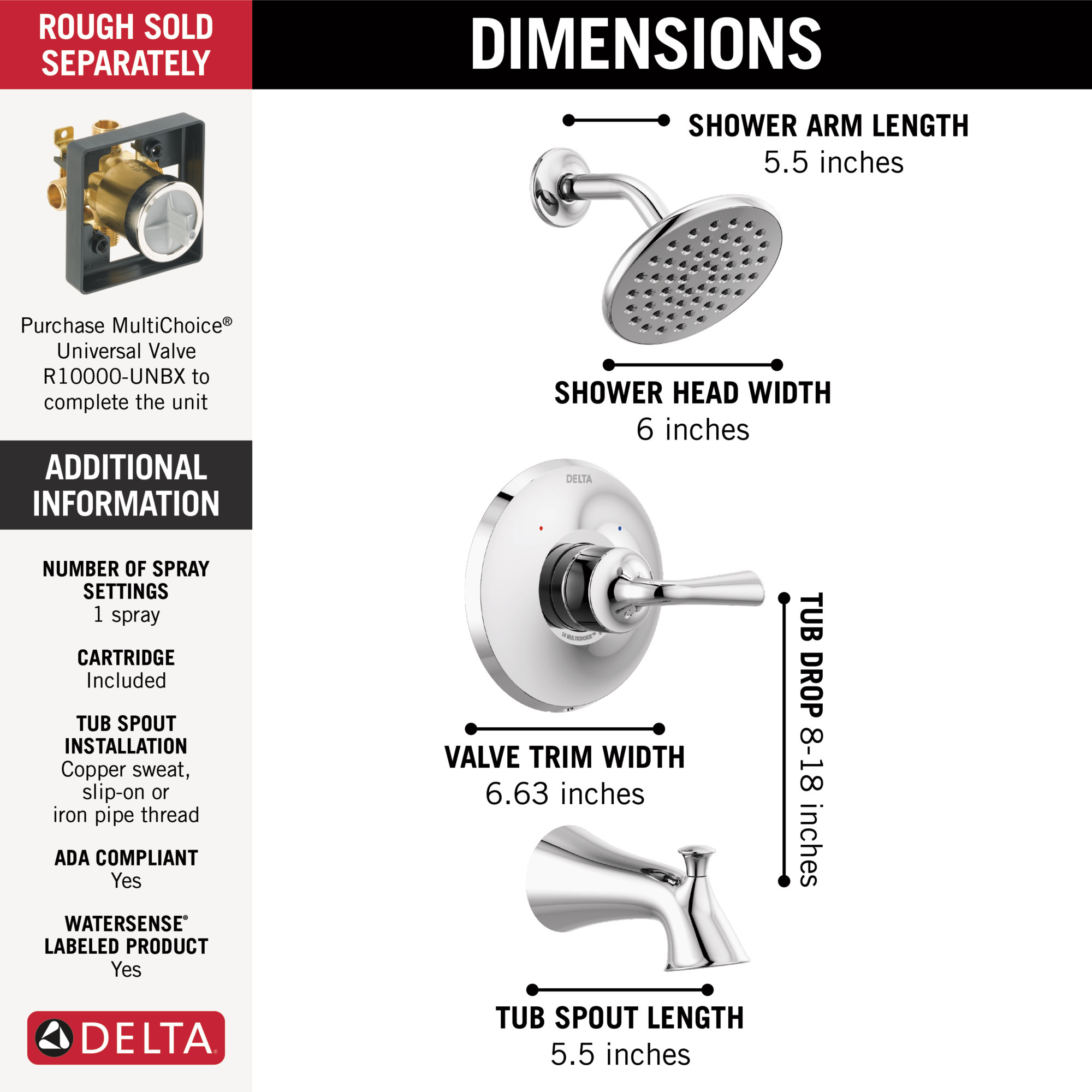 T14433 - Delta T14433 - Kayra Monitor 14 Series Tub & Shower Trim