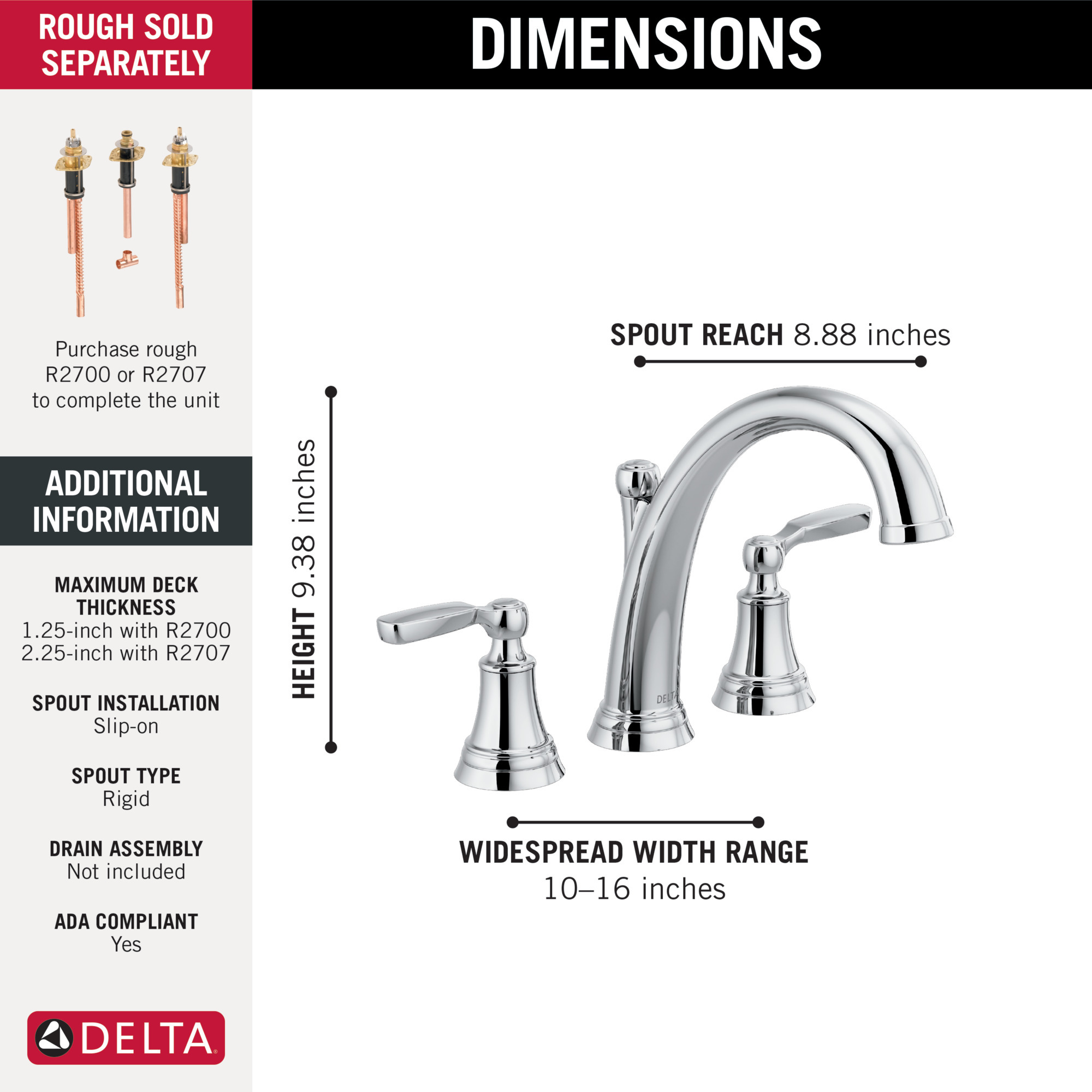 T2732 - Delta T2732 - Woodhurst Roman Tub Trim (Chrome), T2732
