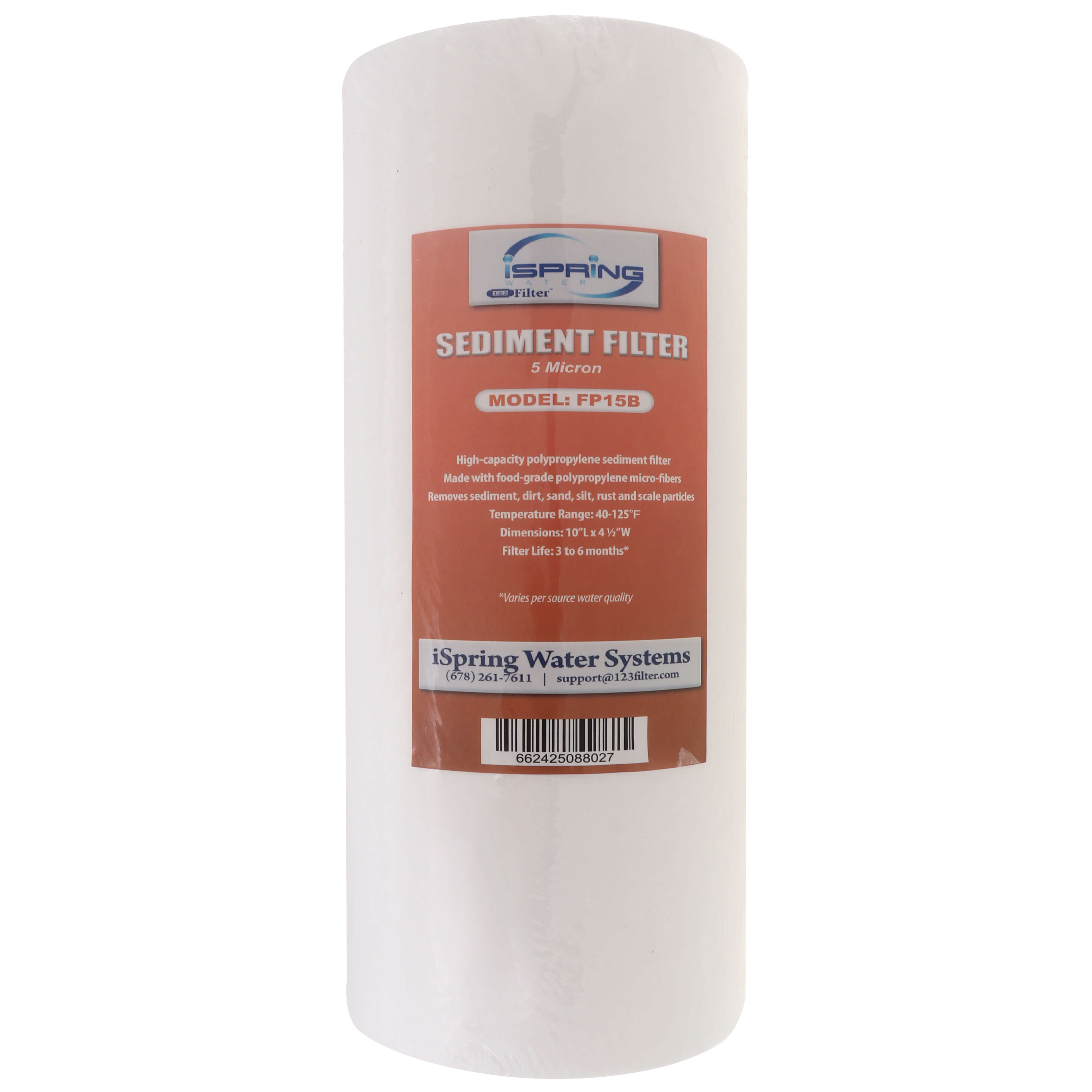 Cartucho Filtro ISpring FC15B CTO | Carbón Activado De 10x4.5", 5 Micras, Elimina Cloro Y Olores, Para Sistemas De Toda La Casa Y Bajo Fregadero
