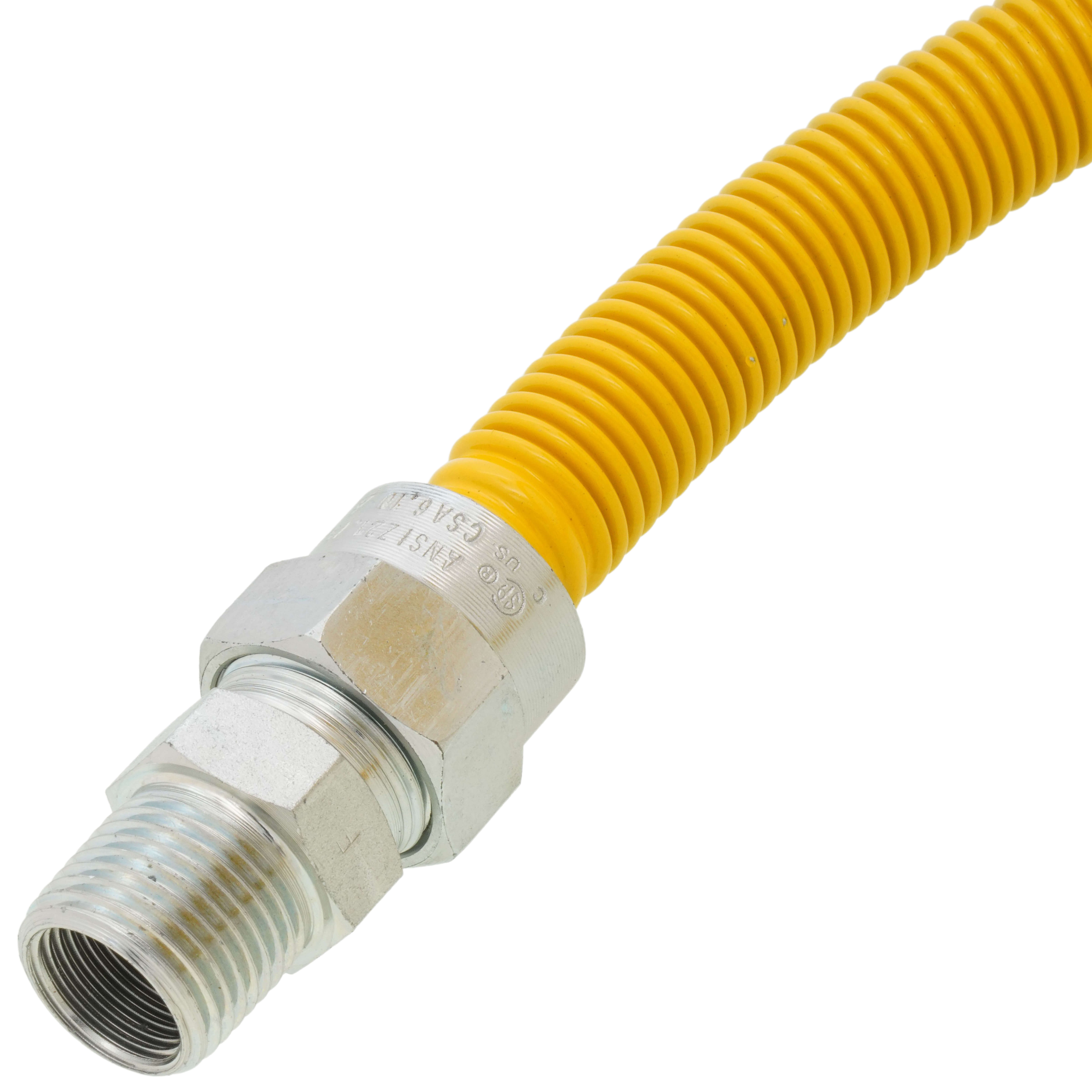 Highcraft 72 Inch Yellow Coated Stainless Steel Gas Connector - 5/8" OD Flexible Hose For Range, Stove, Furnace