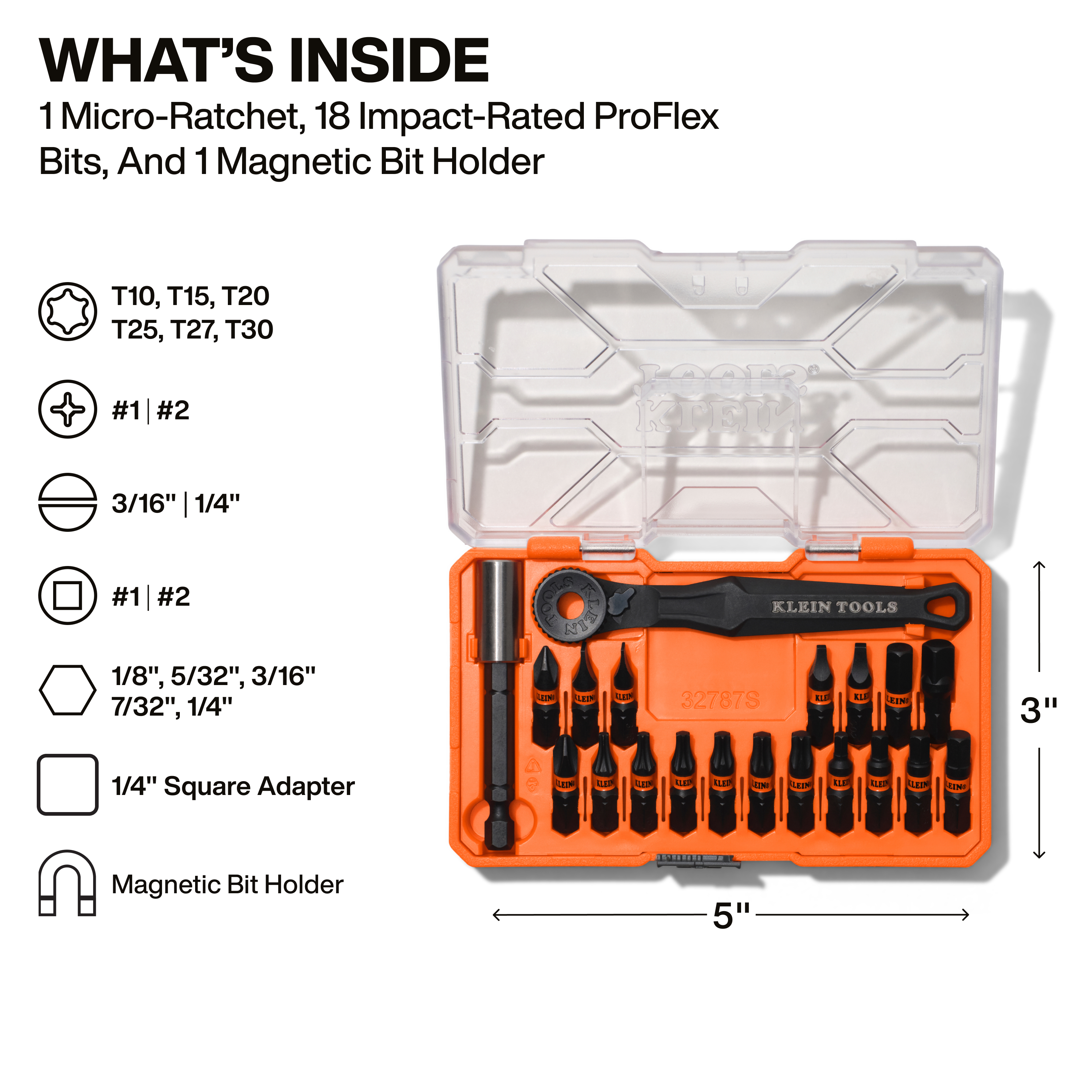 32787S - Klein Tools 32787S - 20 Piece Proflex Micro Ratchet