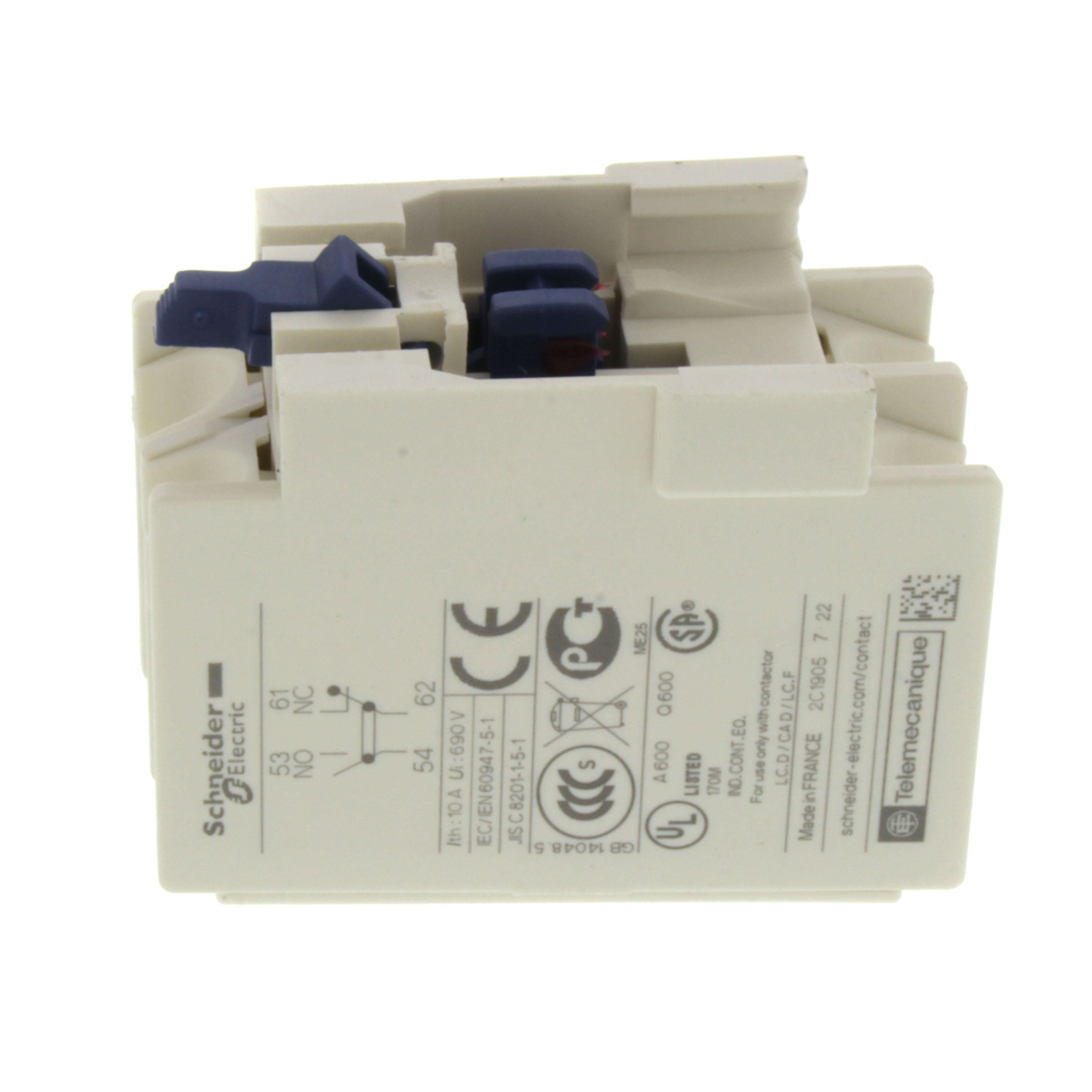 Bloc De Contacts Auxiliaires Schneider Electric LADN11 - 1 Contact NO (T) + 1 Contact NF (R)