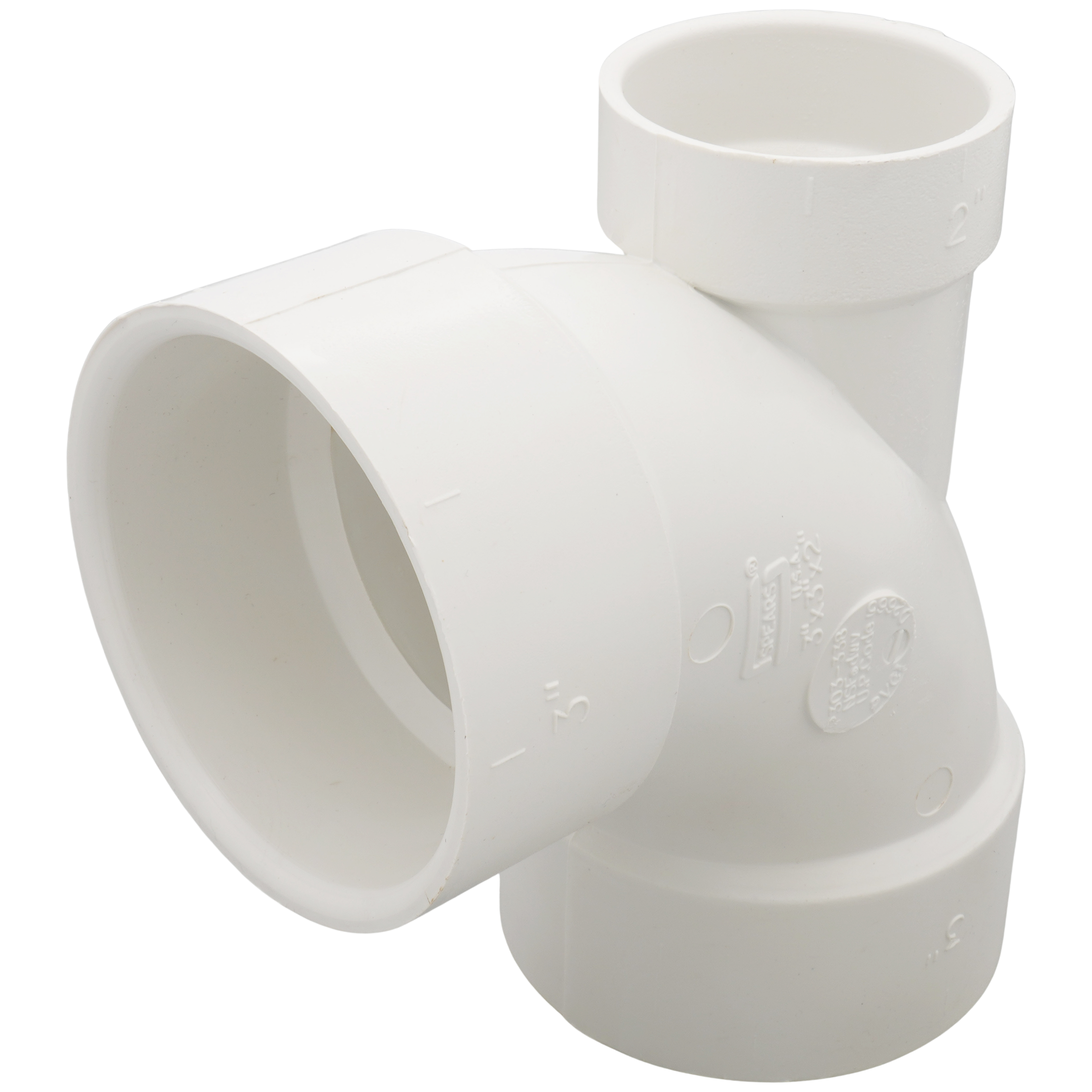 Spears (P300S-338), 3\" PVC DWV 90 Elbow W/ 2\" Side Inlet