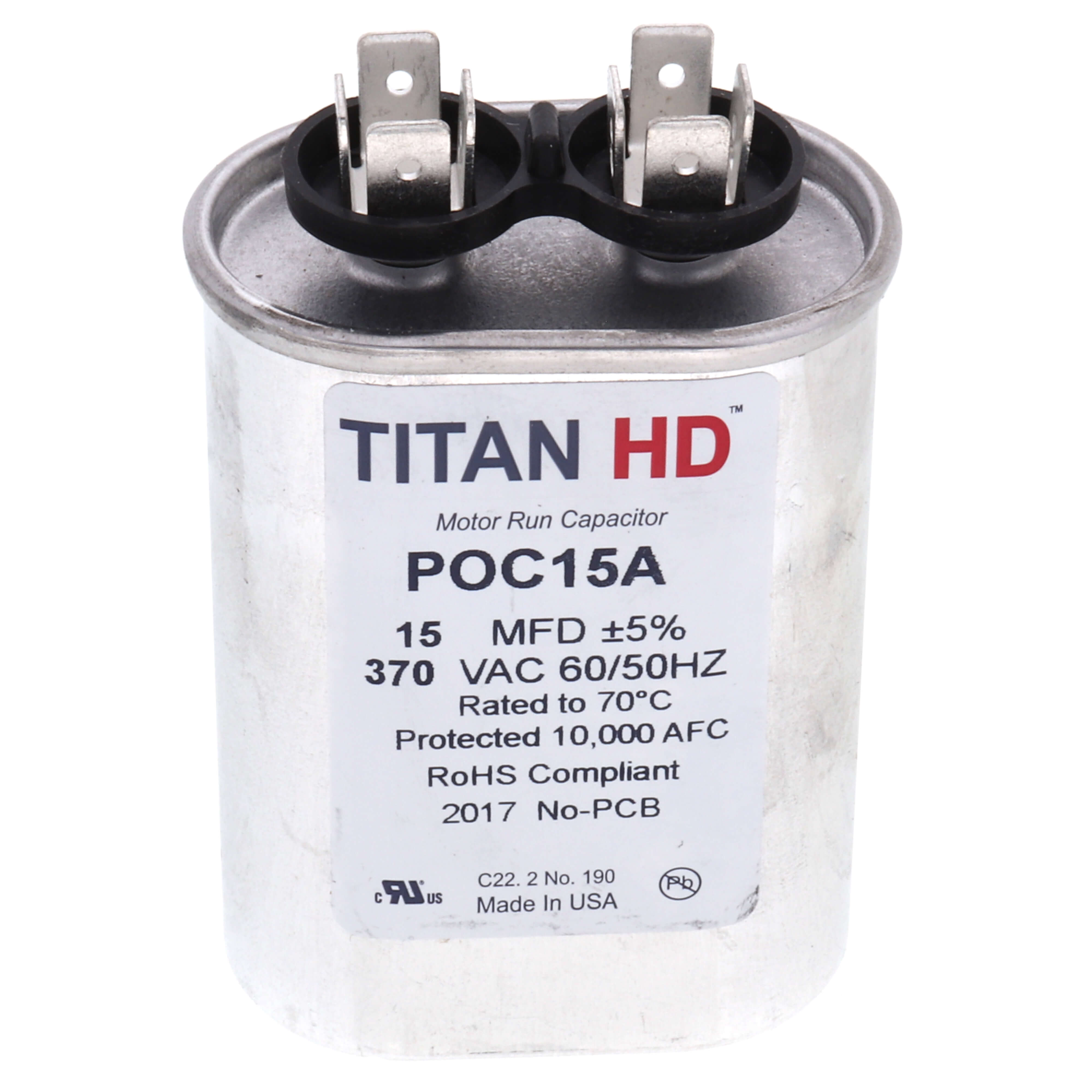 POC15A - Titan HD POC15A - 15 MFD Oval Motor Run Capacitor (370V)