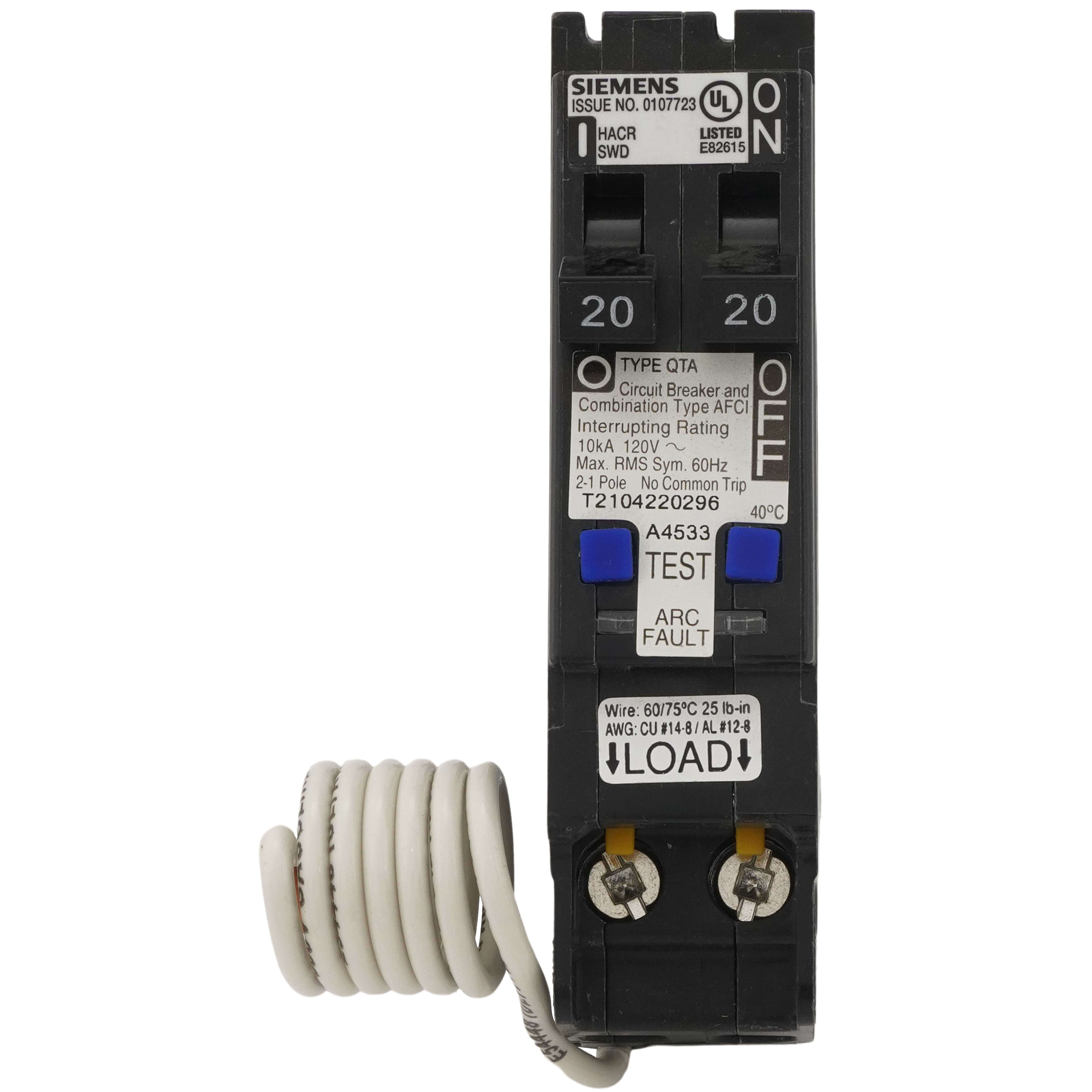 Q2020AFC - Siemens Q2020AFC - 1-Pole Tandem (CAFCI) Circuit