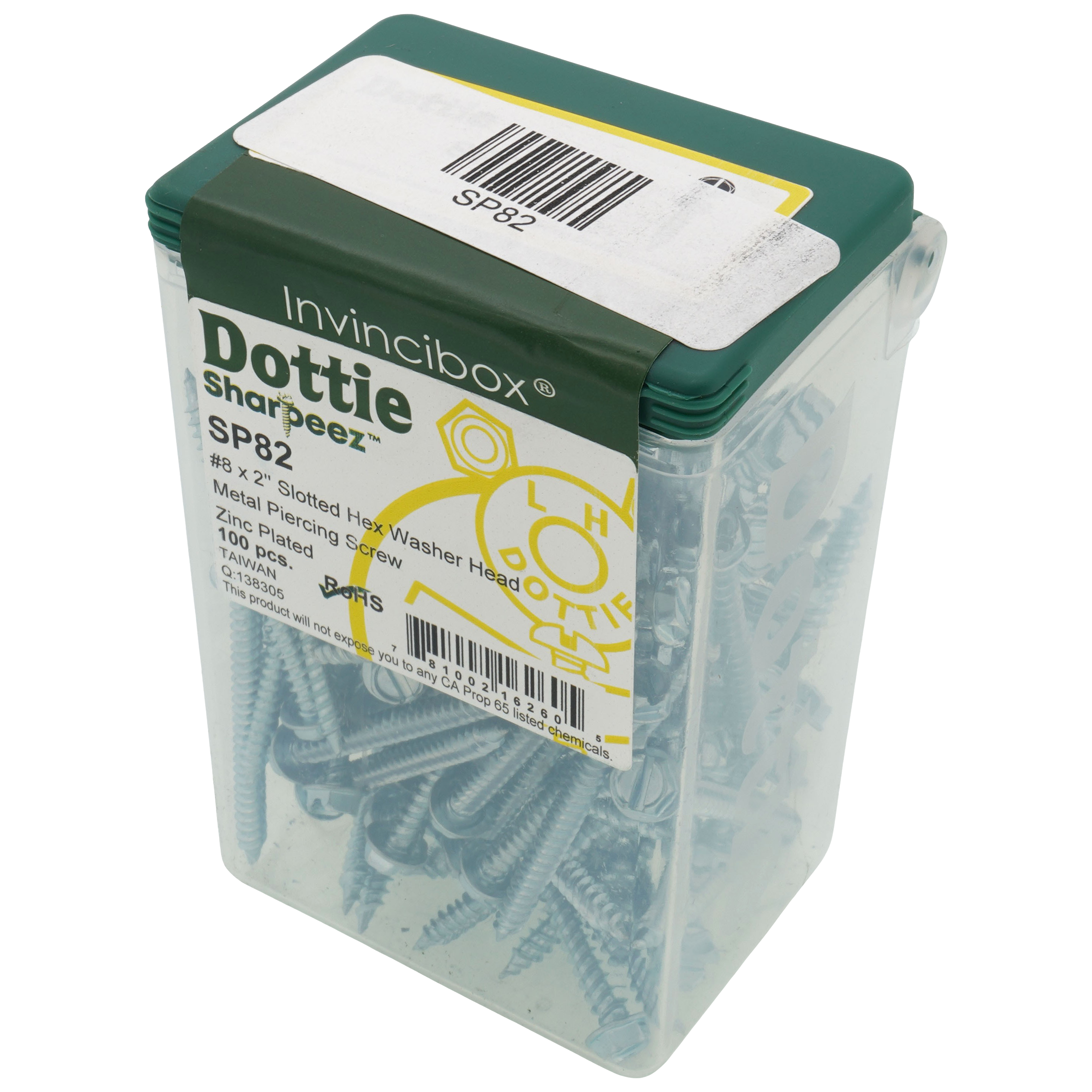 SP82 - LH Dottie SP82 - #8 x 2" Slotted Hex Washer Head Metal Piercing  Screw (Pack of 100)