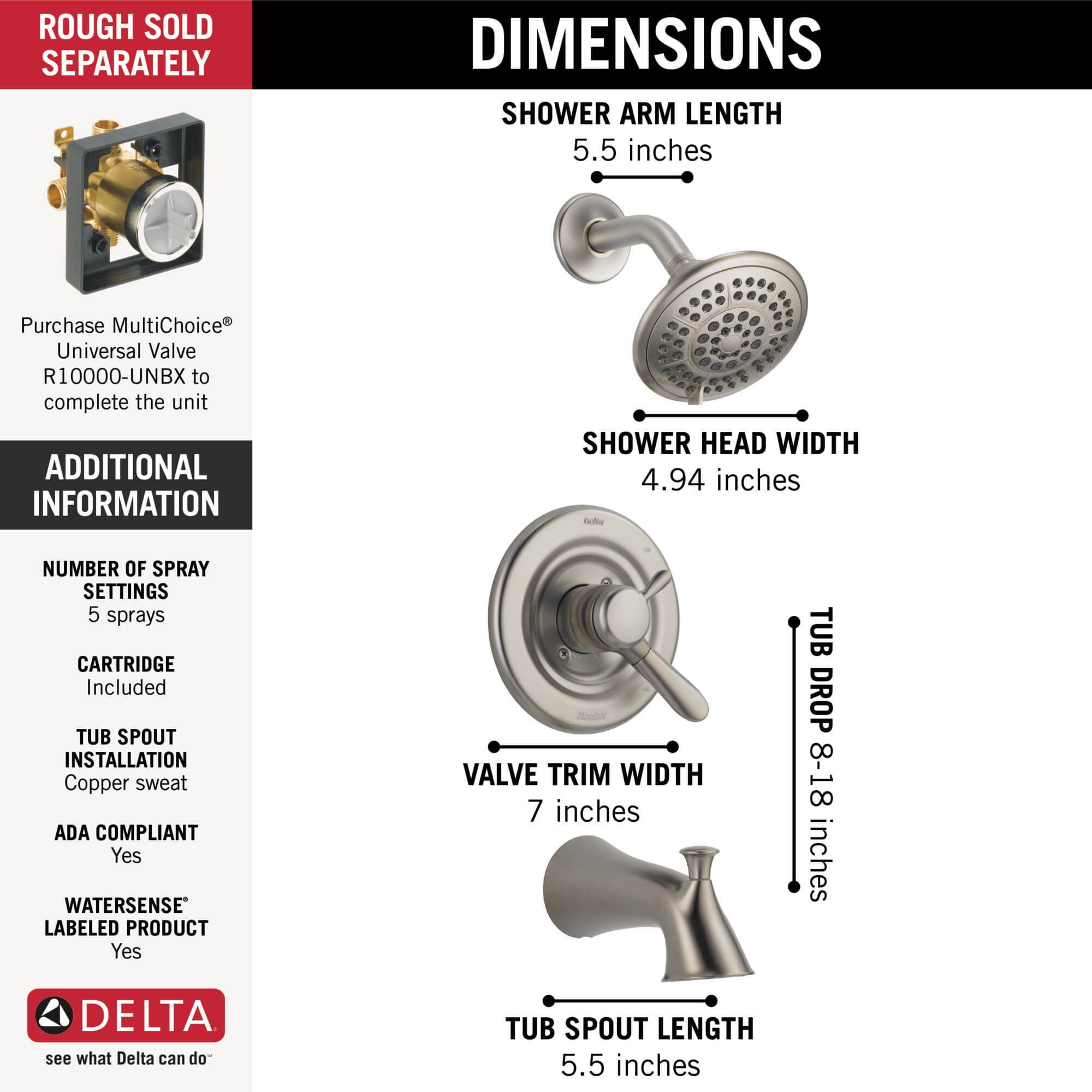 T17438-SS - Delta T17438-SS - Lahara Monitor 17 Series Tub