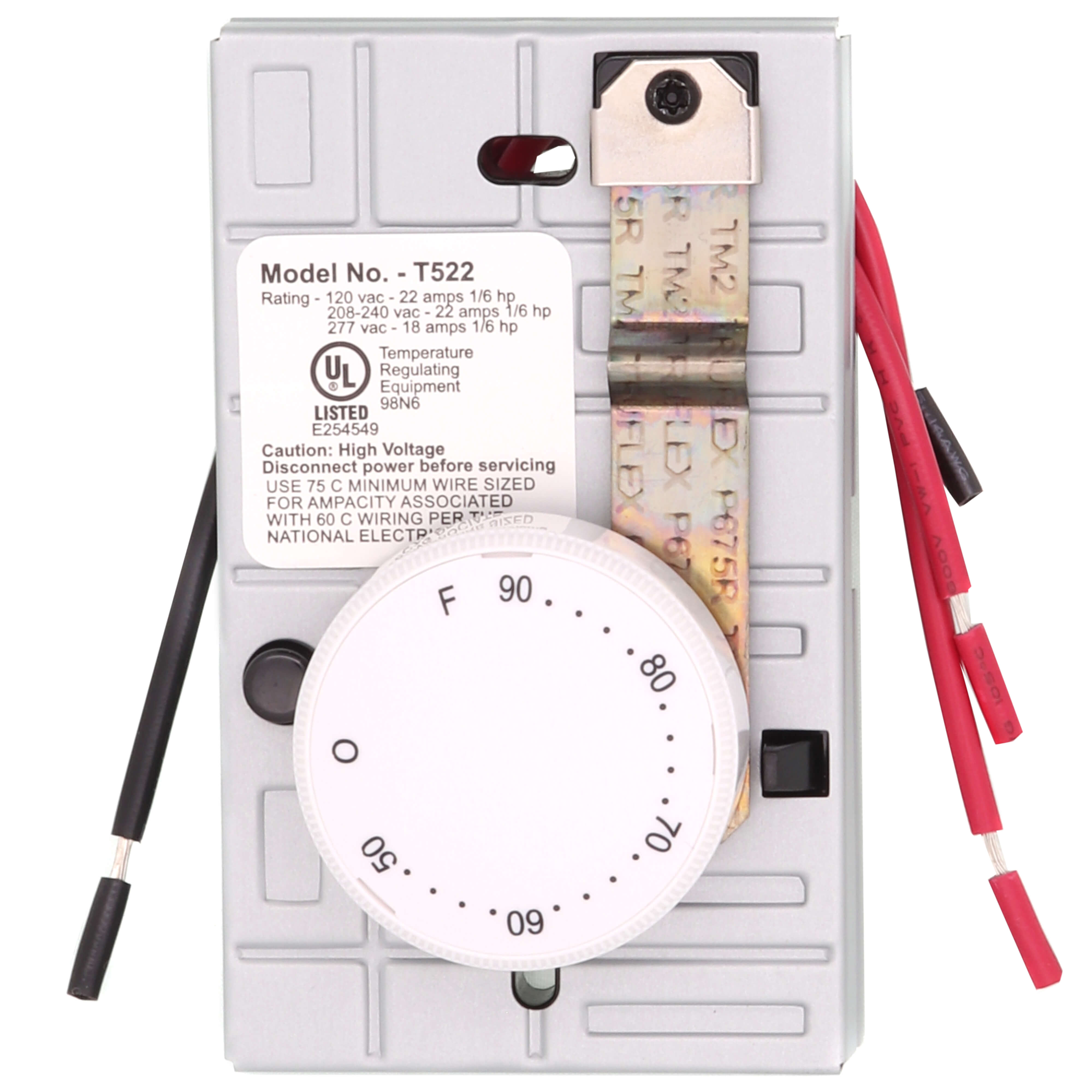 T522-W - Cadet T522-W - Double-Pole Wall-Mount Mechanical Non-programmable  Thermostat, 22 Amp, 120/240v (White)