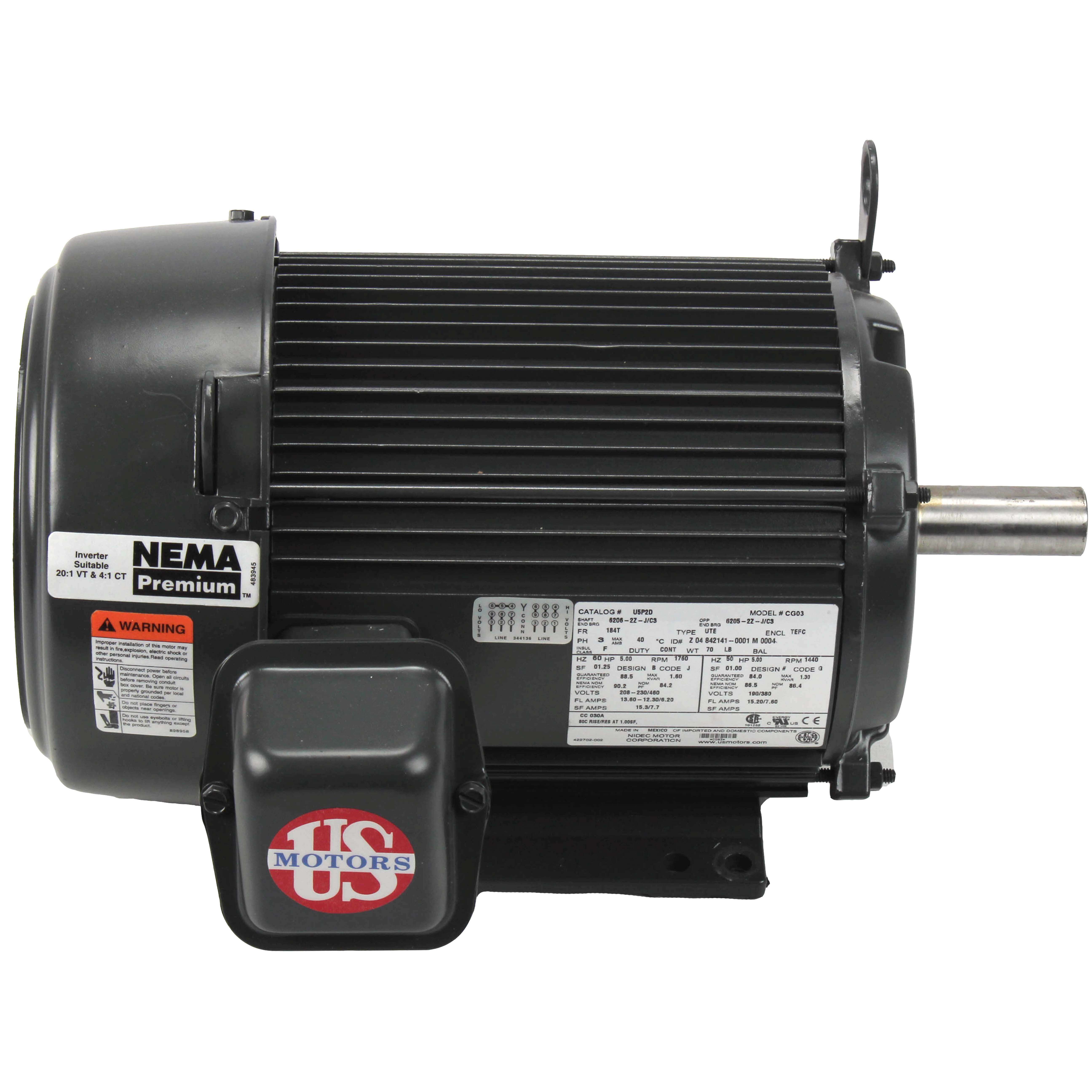 DESCETE　5L U5P2D - US Motors U5P2D - 3-Phase TEFC General Purpose Motor, 184T
