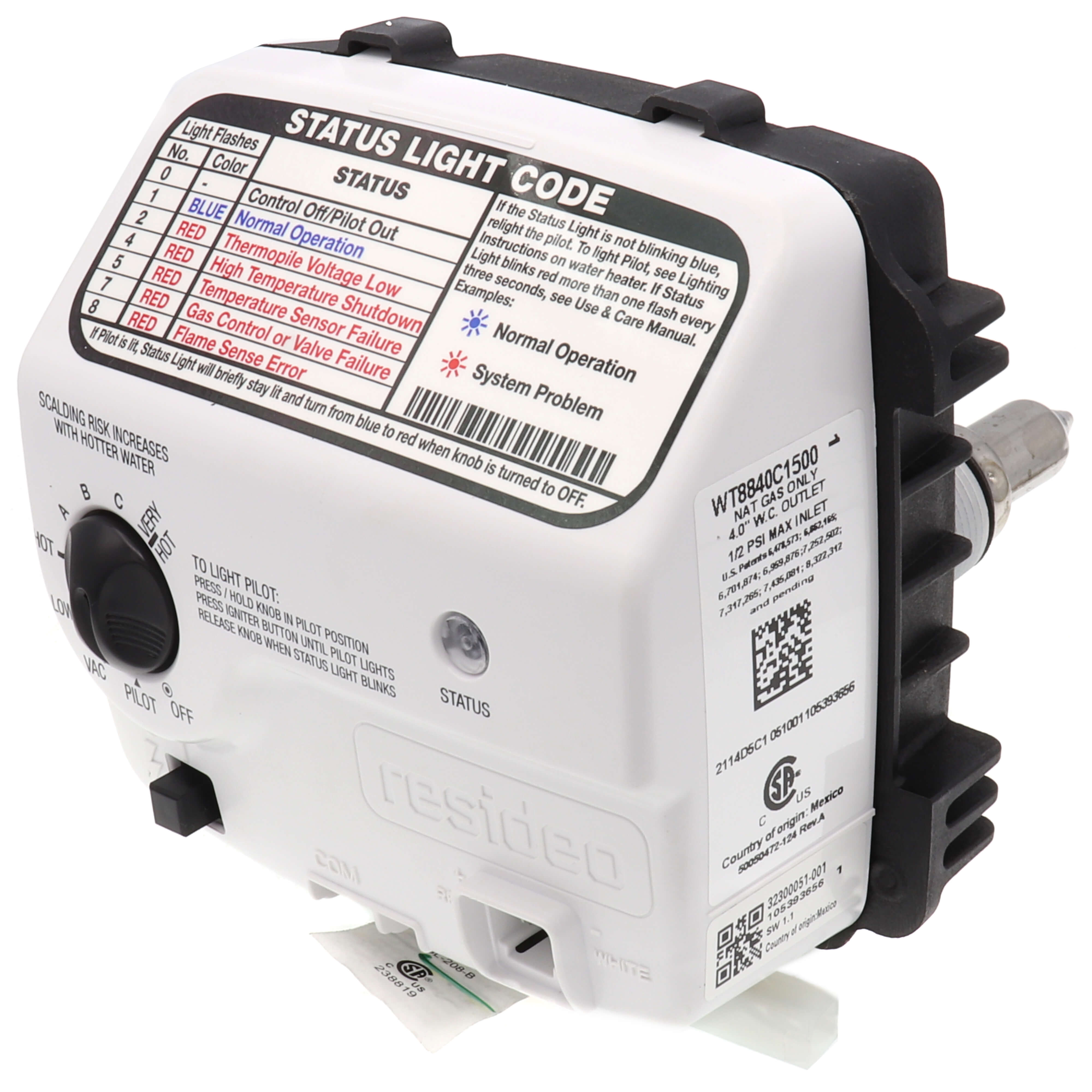 WT8840C1500 - Resideo WT8840C1500 - Water Heater Gas Valve Control, NG - 2  Insulation Tank, 4 W.C. Setting