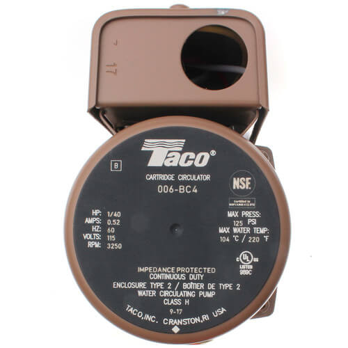 006-BC4 - Taco 006-BC4 - 006 (1/2 Sweat) Taco Bronze Circulator, 1/40 HP