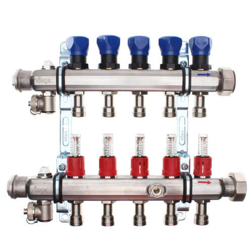 16033 - Viega 16033 - 5-Loop ProRadiant Stainless Steel Manifold  Shut-Off/Balancing/Flow Meters
