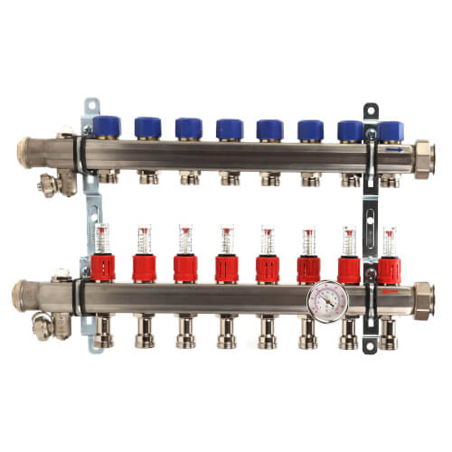 16036-VIEGA - Viega 16036-VIEGA - 8-Loop ProRadiant Stainless Steel  Manifold Shut-Off/Balancing/Flow Meters