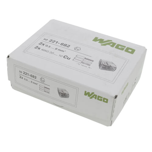 Terminales Conexión Compactos Wago 221-682 - Para 2 Hilos Hasta 6 Mm², 50 Unidades, Palanca, Carcasa Transparente