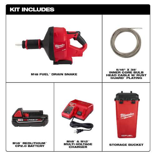 2772A-21 - Milwaukee 2772A-21 - M18 Fuel Drain Snake Kit w/ Cable