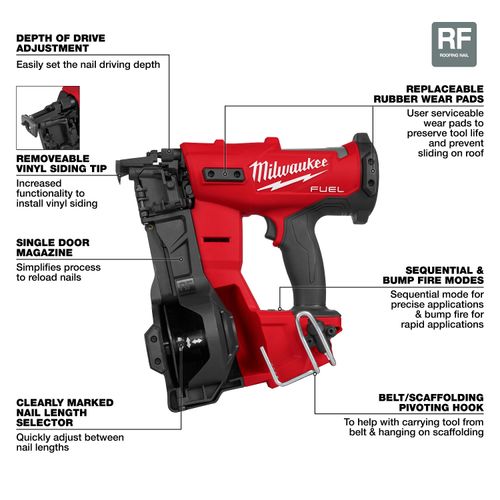 2909-20 - Milwaukee 2909-20 - M18 FUEL Coil Roofing Nailer