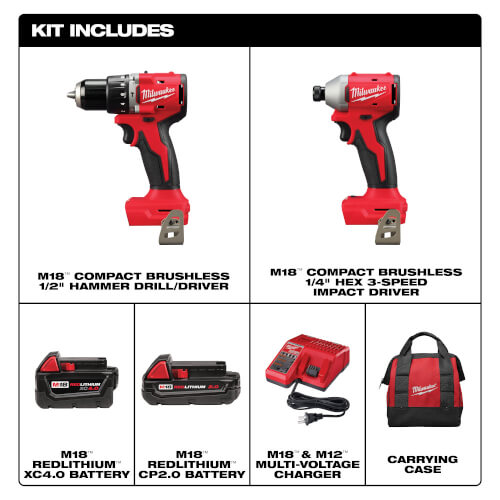 3693-22CX - Milwaukee 3693-22CX - M18 Compact Brushless Lithium