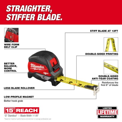 48-22-1016M - Milwaukee 48-22-1016M - 16' Magnetic Tape Measure