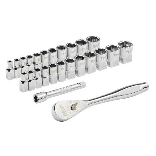 Milwaukee 1/4" Drive 26-Piece SAE Ratchet & Socket Set - Alloy Steel Construction With Powder Coat