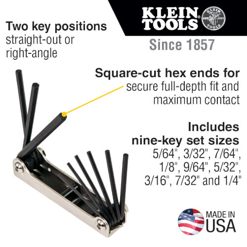 70591 - Klein Tools 70591 - 9 Piece Folding Hex Key Set (5/64