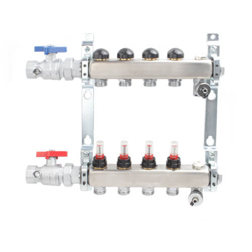 A2700402 - Uponor (Wirsbo) A2700402 - 4-Loop 1 Stainless Steel Radiant  Heat Manifold Assembly w/ Flow Meter