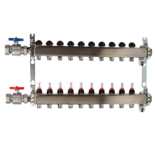 A2721002 - Uponor (Wirsbo) A2721002 - 10-Loop 1-1/4 Stainless Steel Radiant  Heat Manifold Assembly w/ Flow Meter