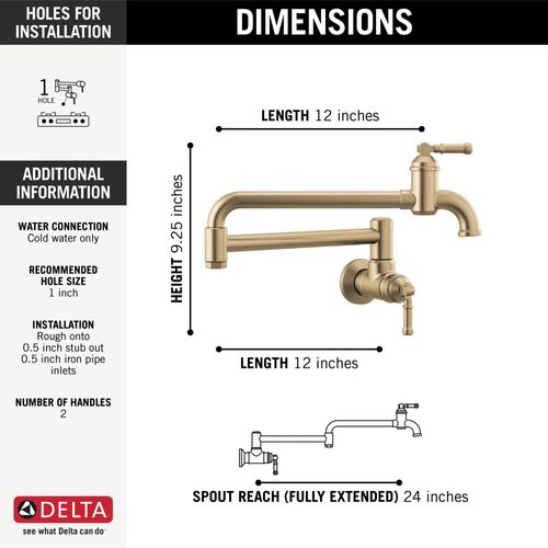 1190LFL-CZ - Delta 1190LFL-CZ - Broderick Wall Mount Pot Filler