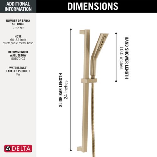 51799-CZ-PR - Delta 51799-CZ-PR - H2Okinetic 3-Setting Slide Bar