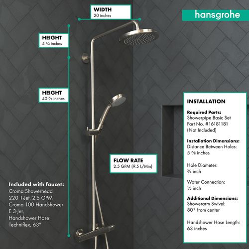 27185821 - Hansgrohe 27185821 - Croma Showerpipe 220 1-Jet, 2.5