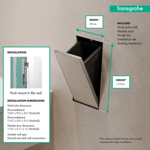 56063800 - Hansgrohe 56063800 - XtraStoris Rock Recessed Trash Bin